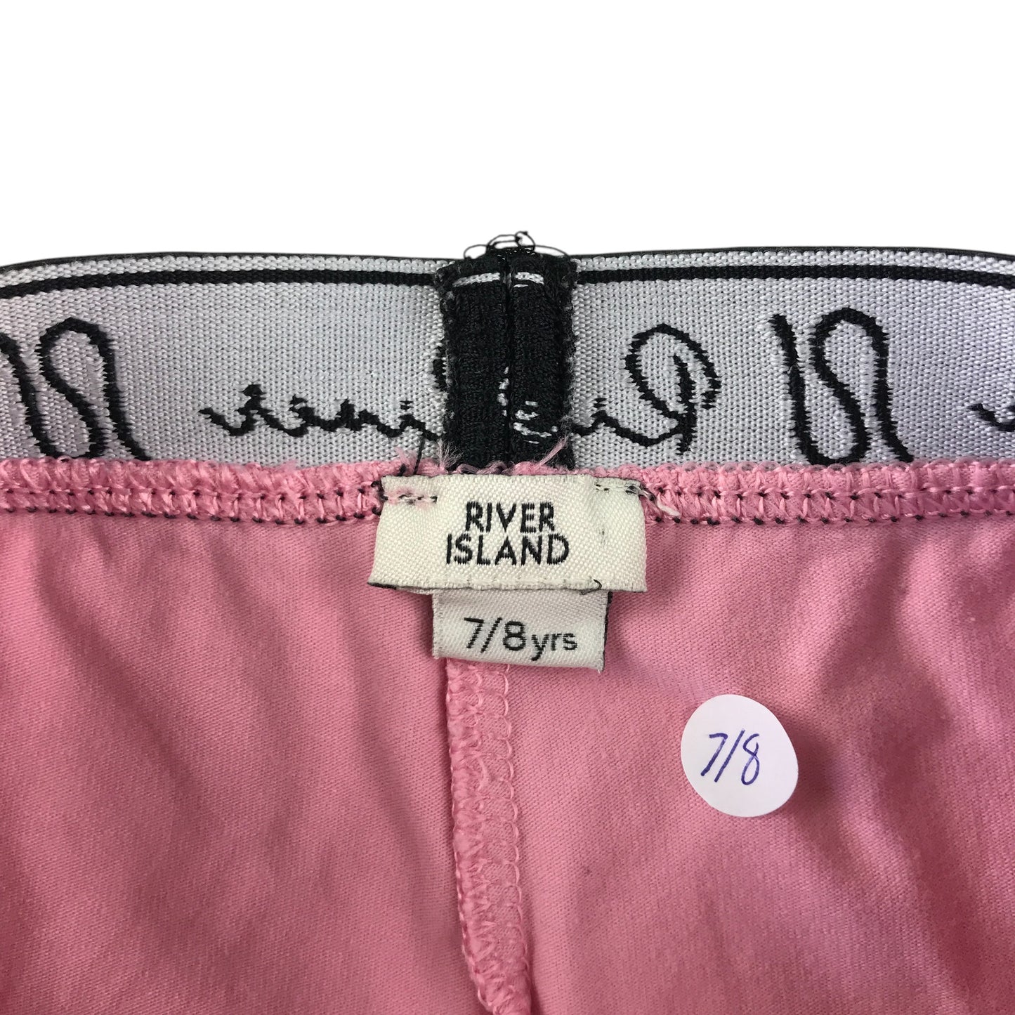 River Island leggings 7-8 years pink with black waistband cropped