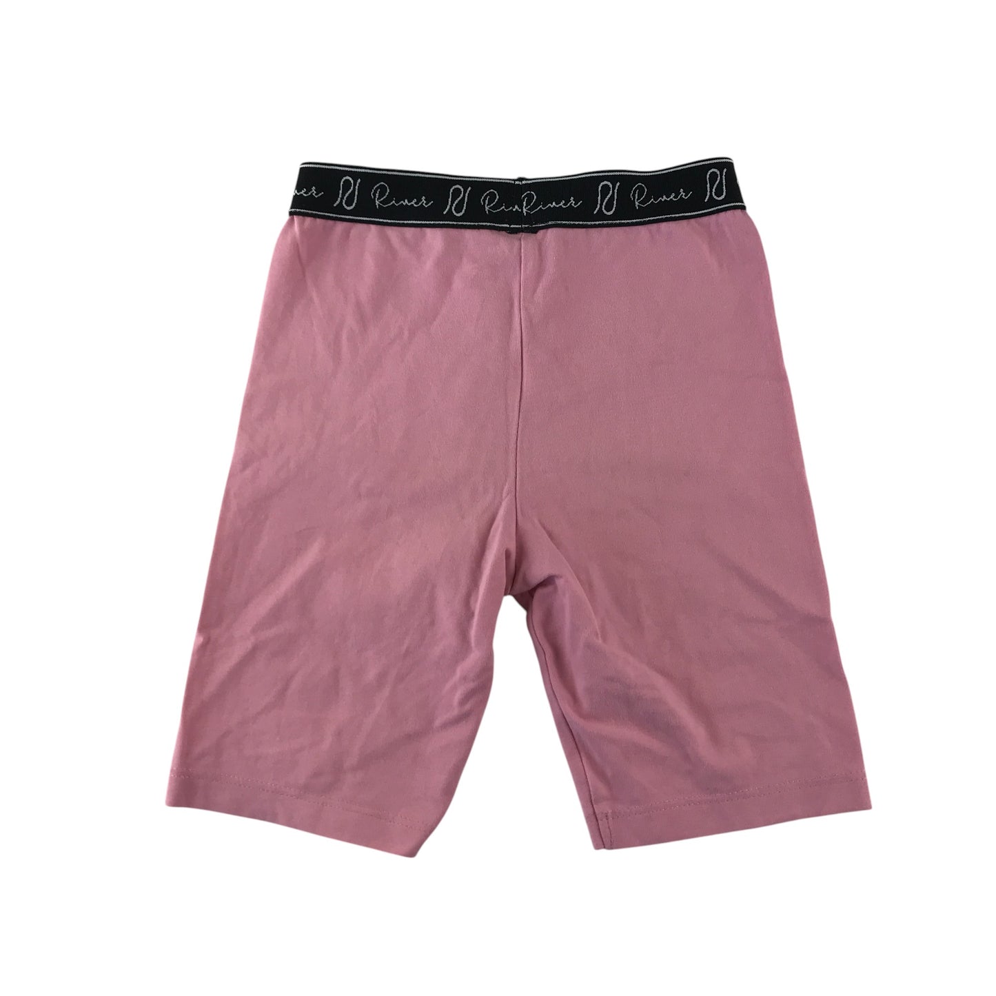 River Island leggings 7-8 years pink with black waistband cropped