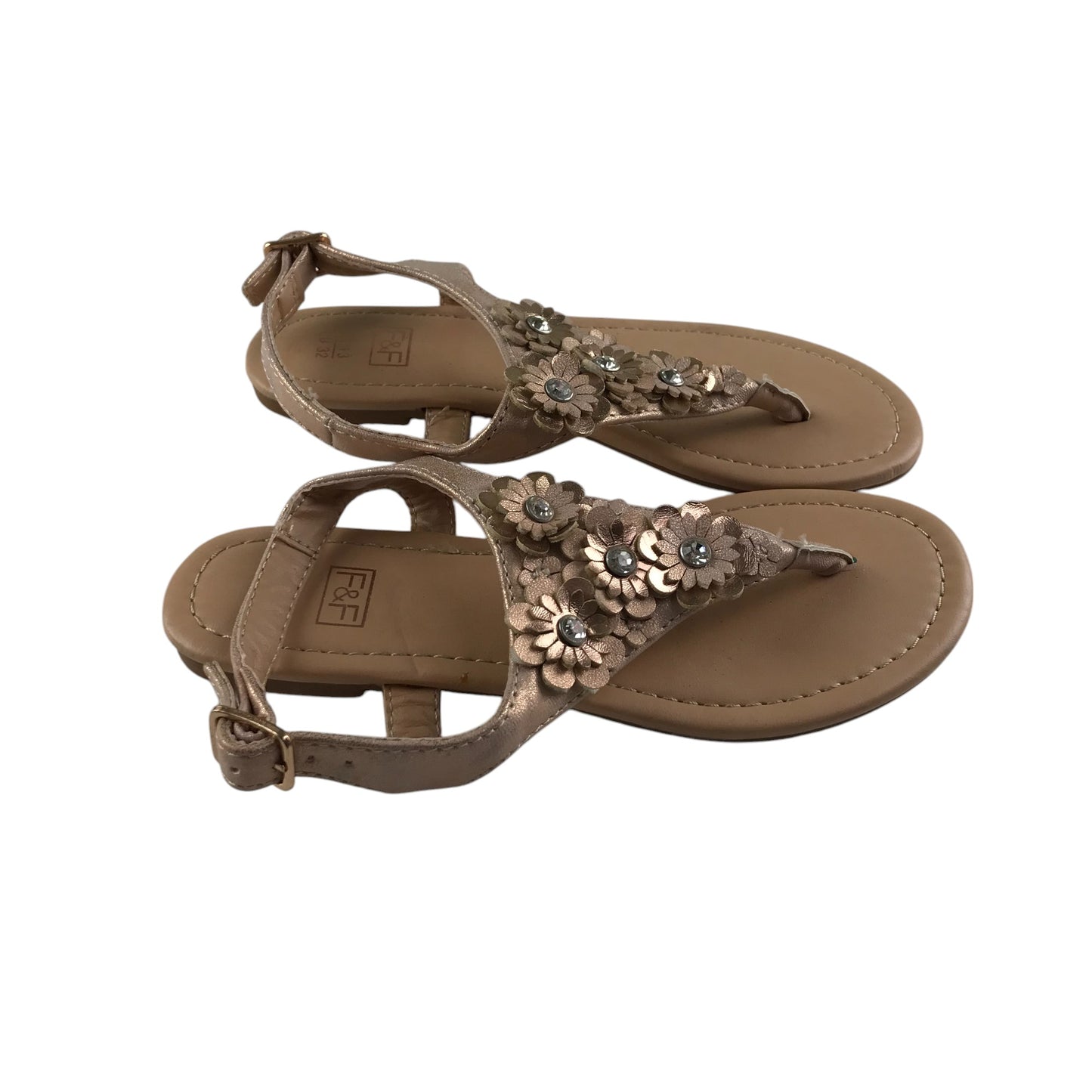 F&F Sandal shoe size 13 junior brown glittery floral design