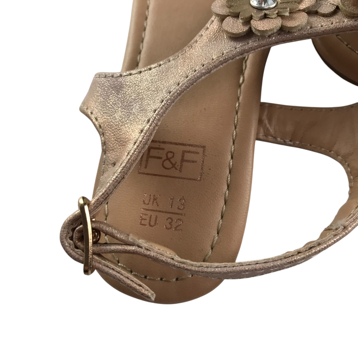 F&F Sandal shoe size 13 junior brown glittery floral design