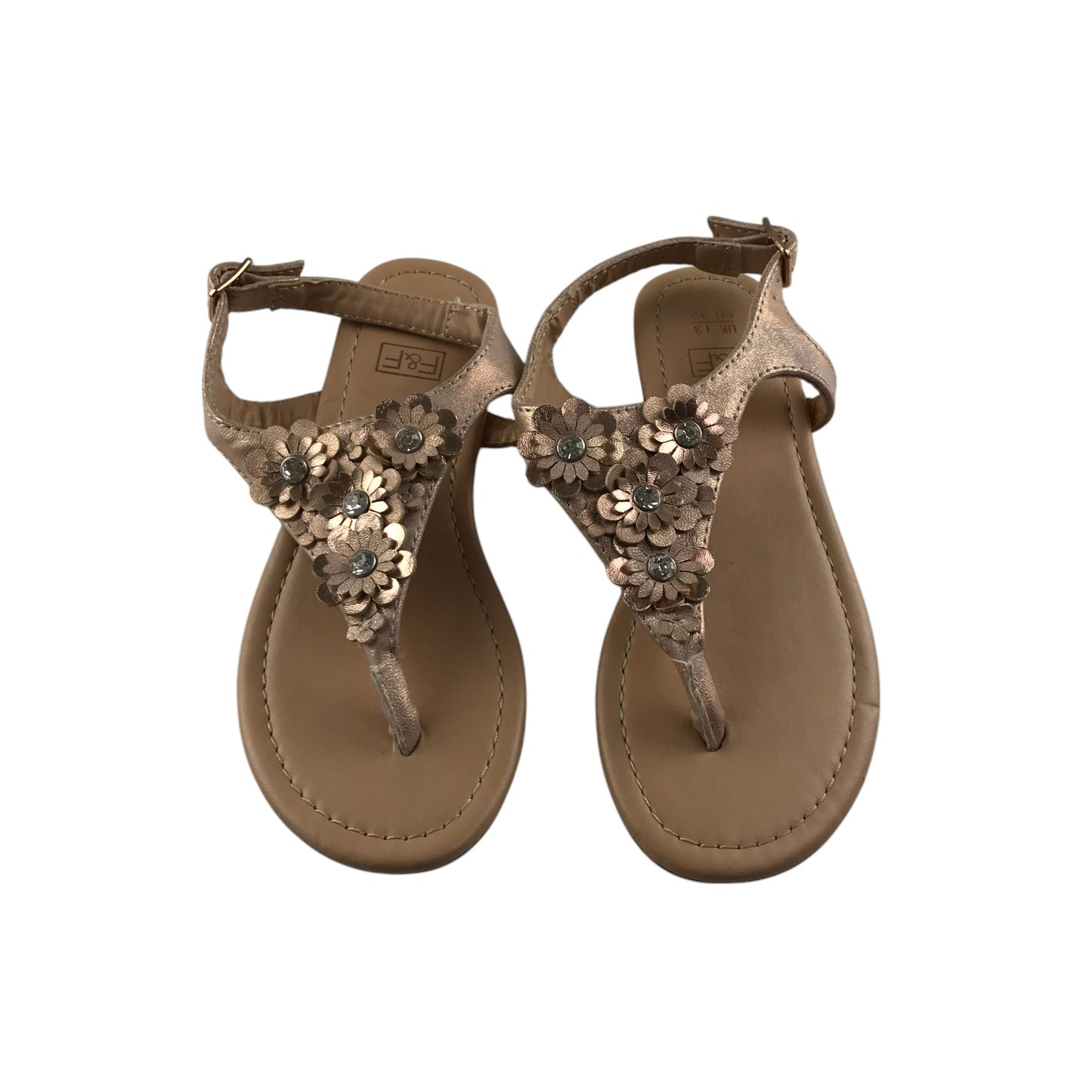 F&F Sandal shoe size 13 junior brown glittery floral design