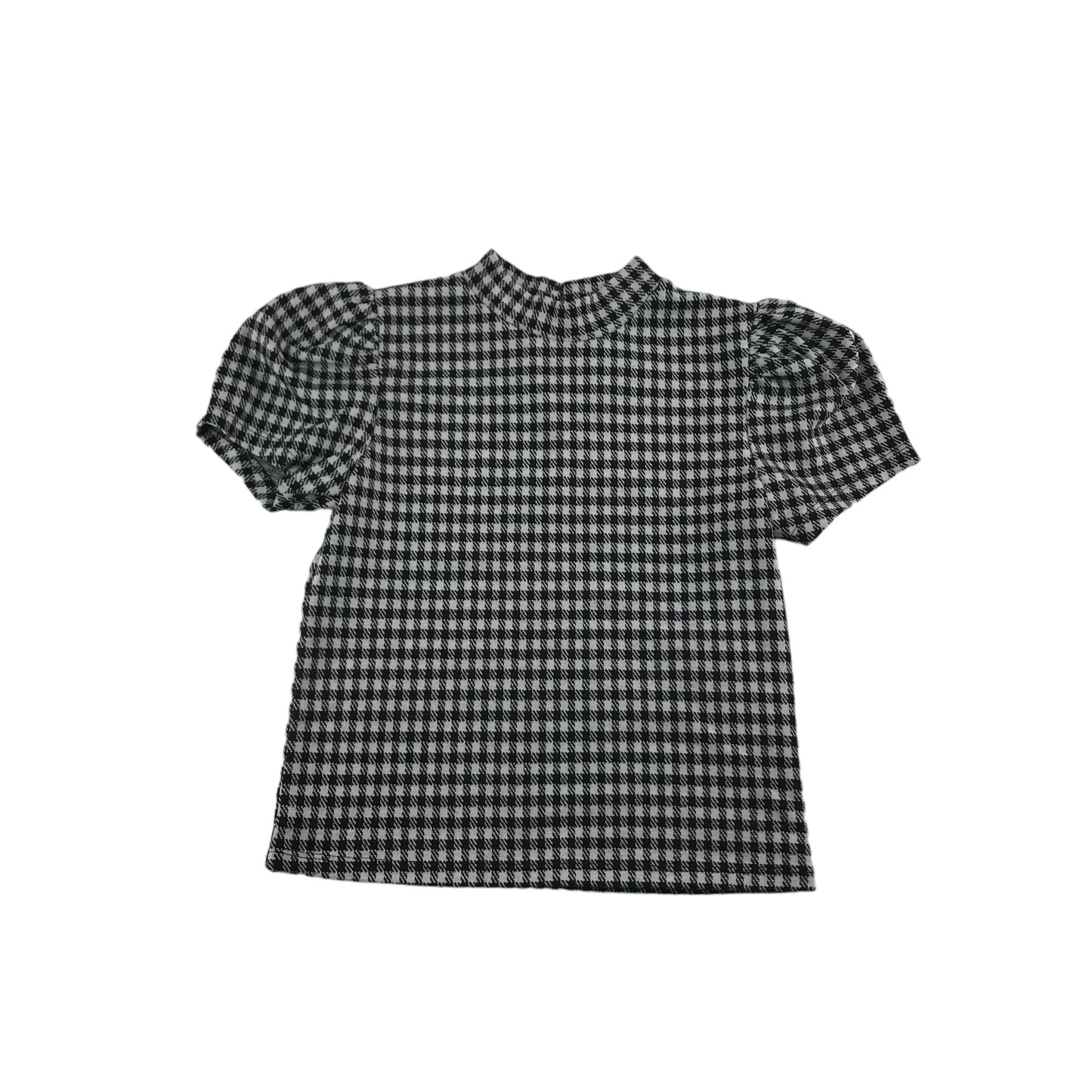 Matalan Top Age 8 Black and White Sparkly Check Pattern Short Puff Sleeves