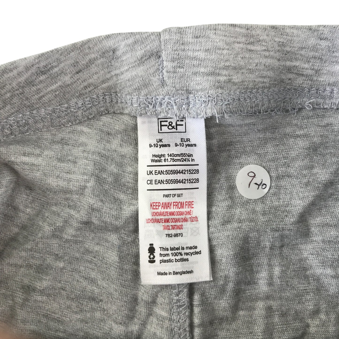F&F leggings 9-10 years grey plain with love heart detail cropped