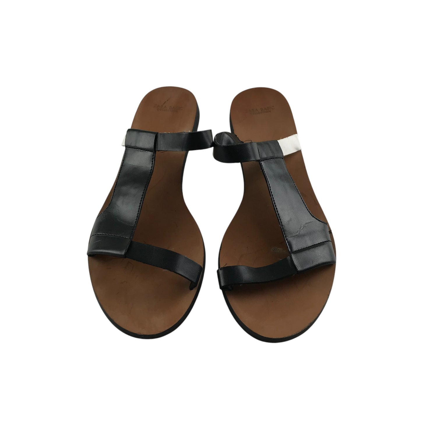 Zara Sandal shoe size 4 black straps and brown sole
