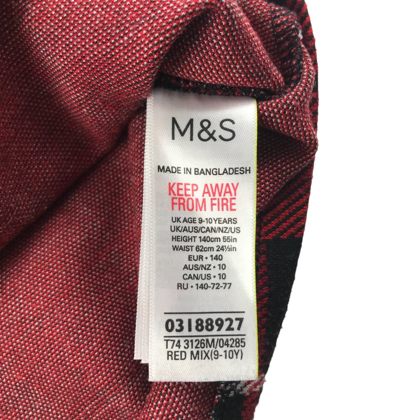 M&S Skirt Age 9 Red Check Jersey