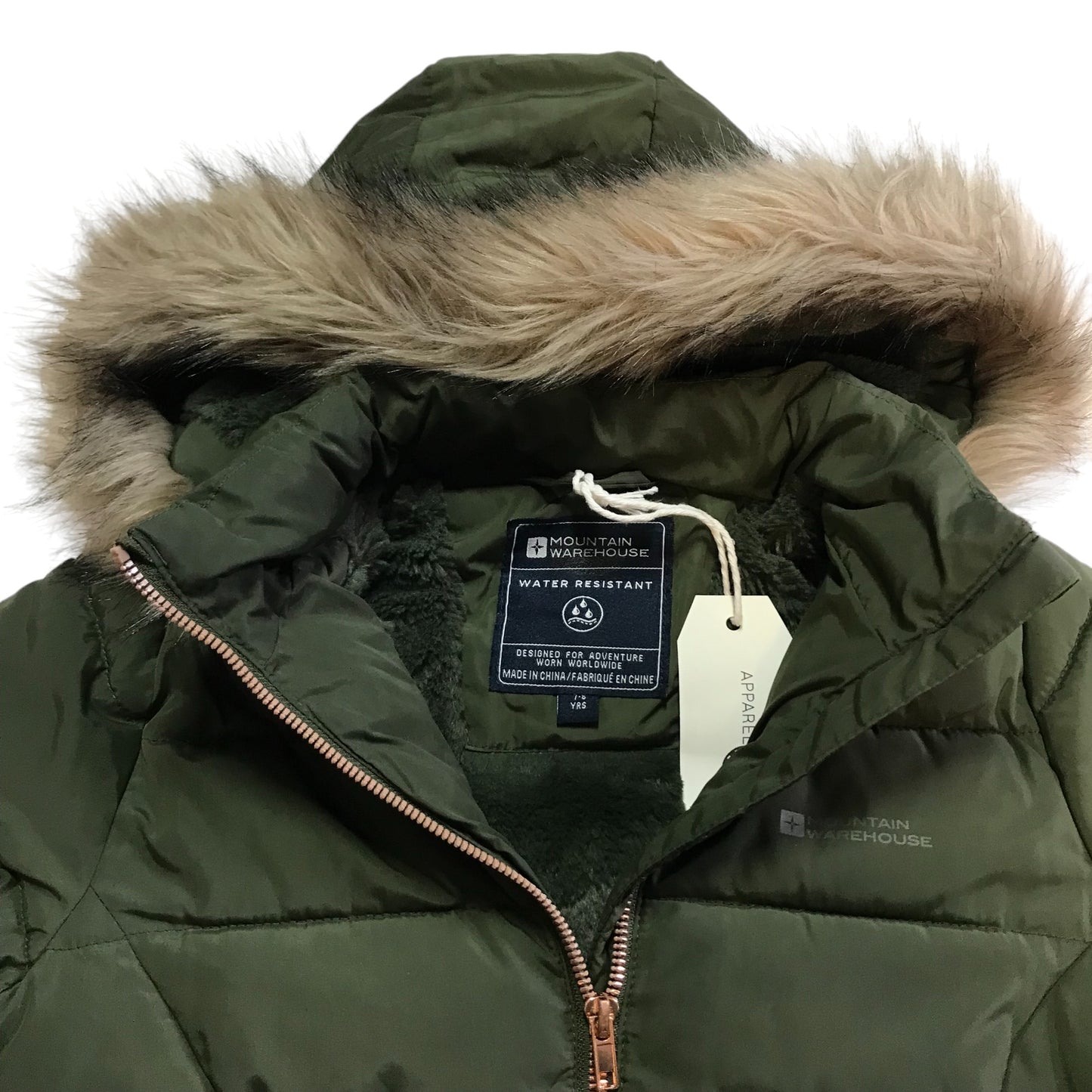 Mountain Warehouse Jacket Age 7 Khaki Green Water resistant Parka