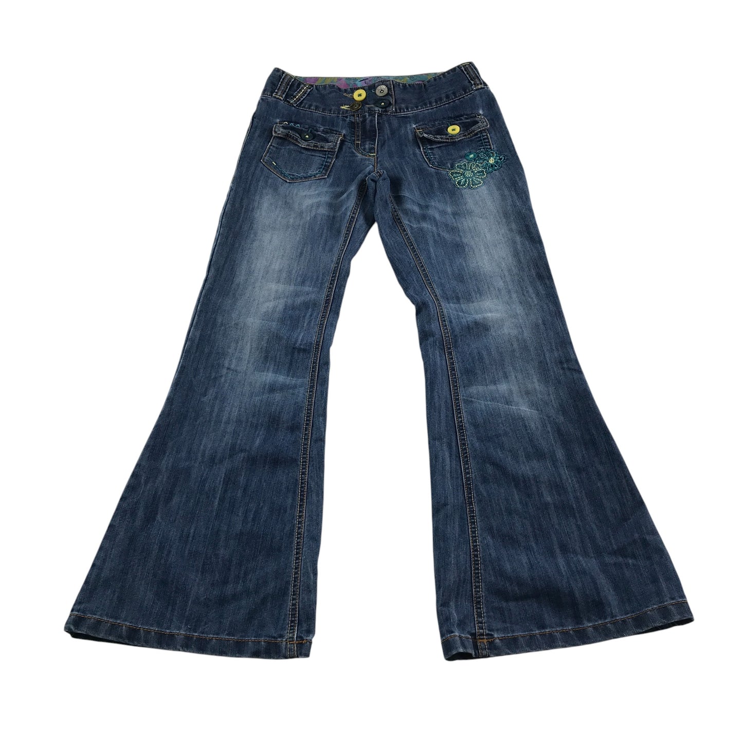 Next jeans 9-10 years blue denim flared legs floral embroidery