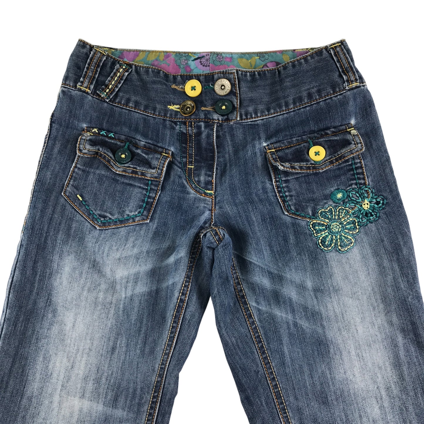 Next jeans 9-10 years blue denim flared legs floral embroidery