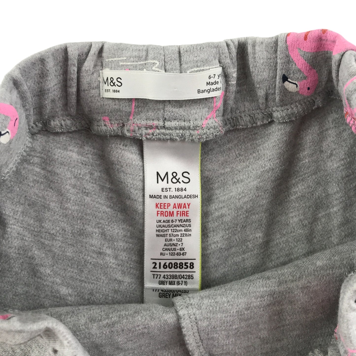 M&S shorts 6-7 years grey flamingo print jersey material cotton
