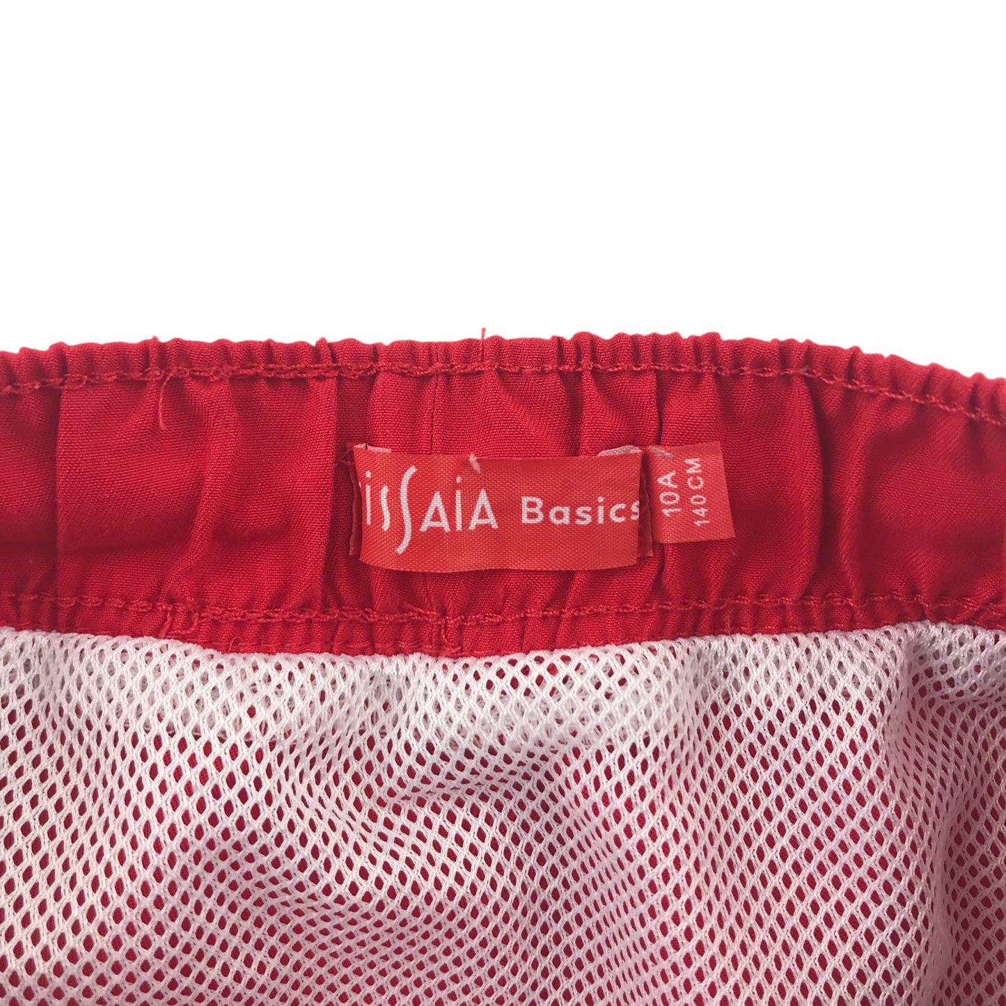Tissaia swim trunks 10 years red plain with small circle graphic