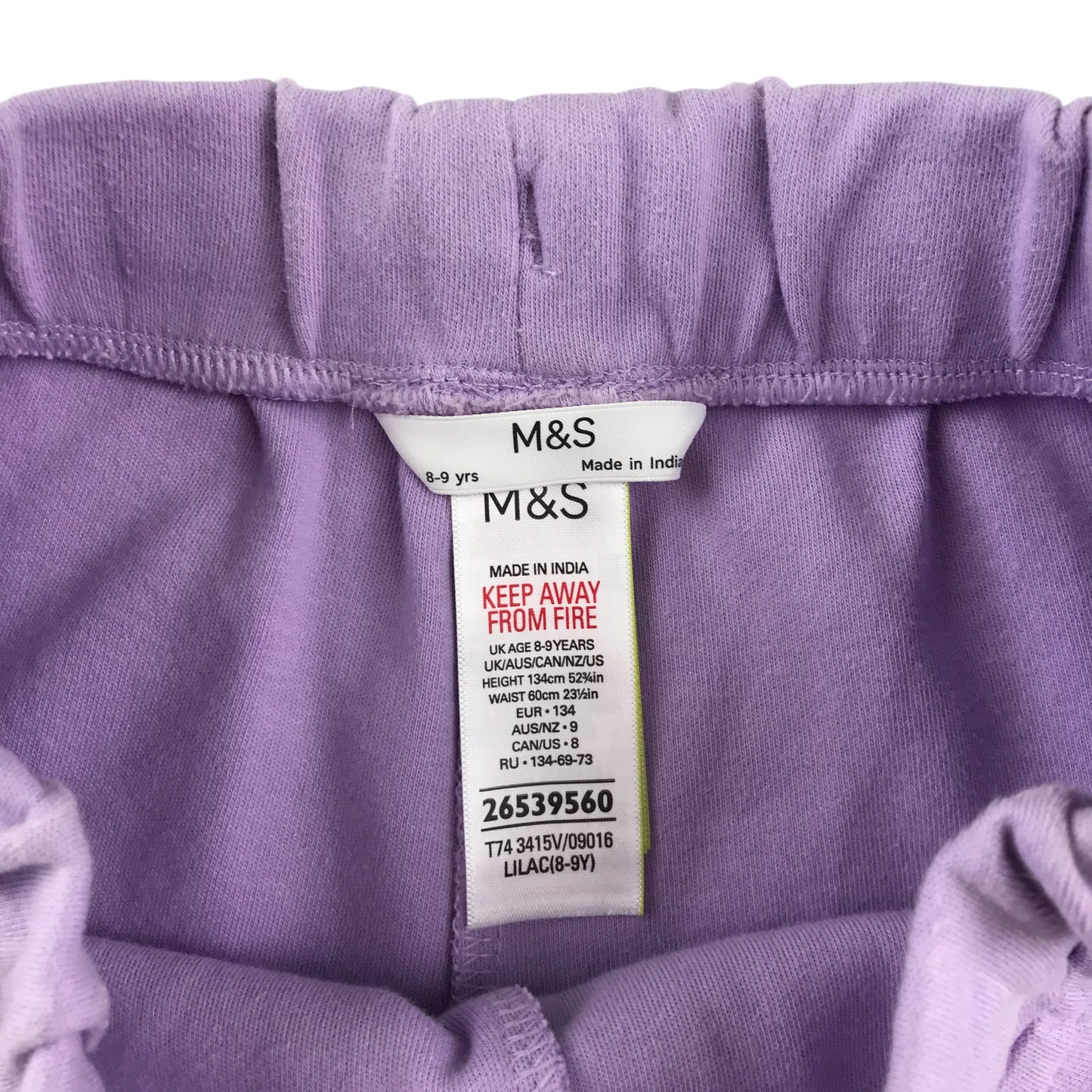 M&S shorts 8-9 years lilac jersey material cotton