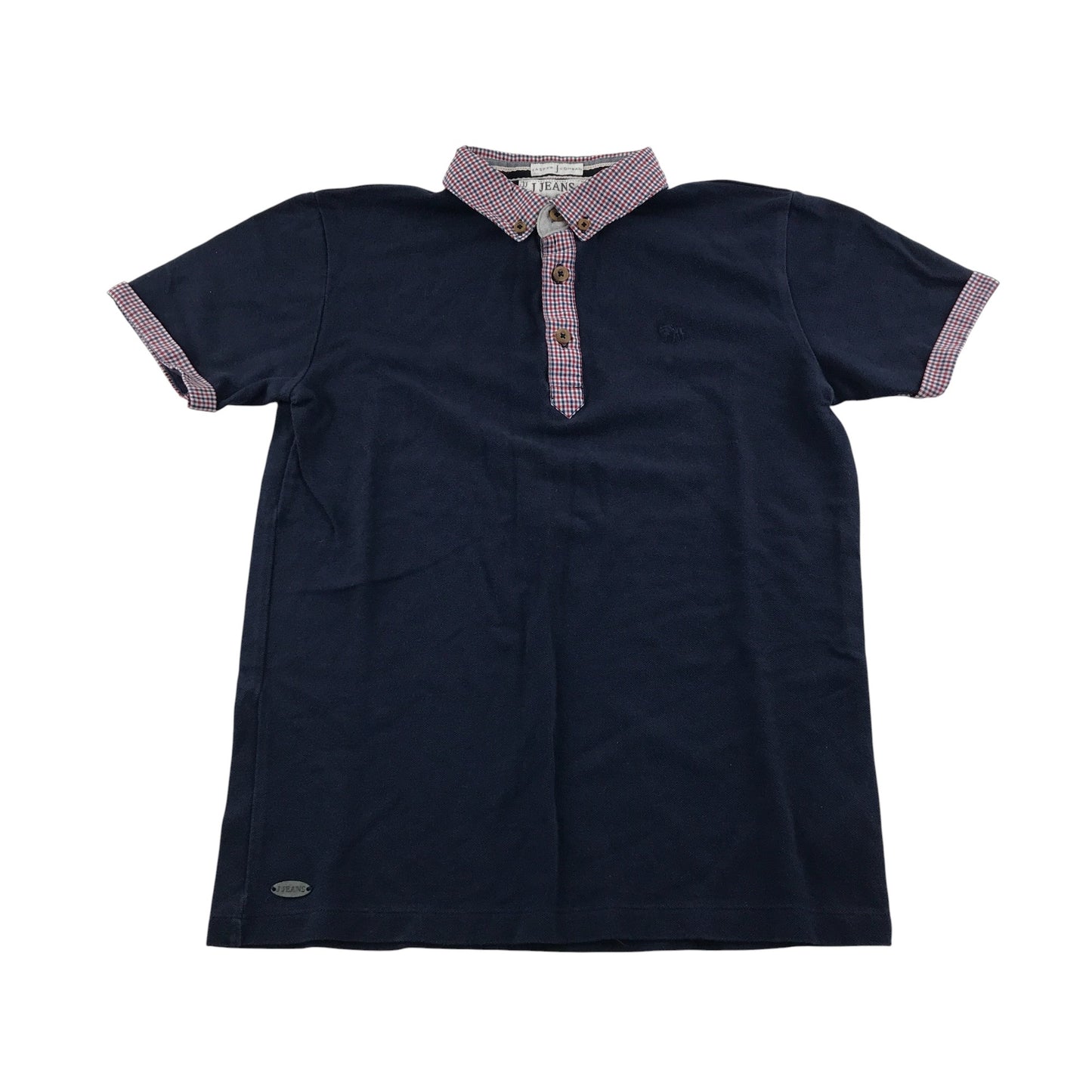 Jasper J Conran polo shirt 11-12 years navy with checked collar and short sleeve hem cotton