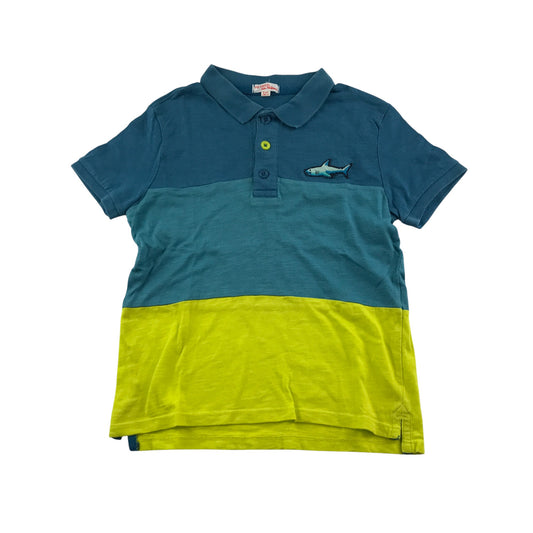 Du pareil au meme polo shirt 7-8 years blue and yellow stripe design with embroidered shark