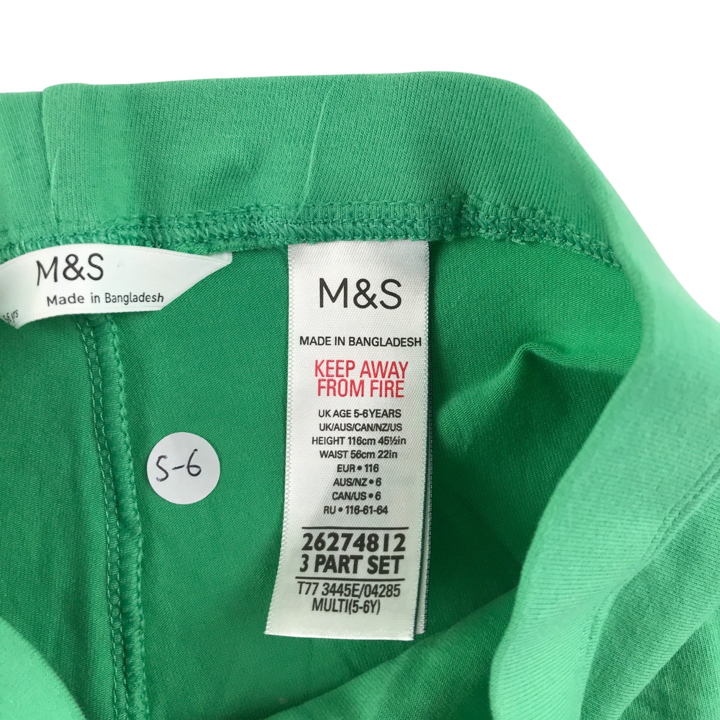 M&S leggings 5-6 years green with rabbit face on knees
