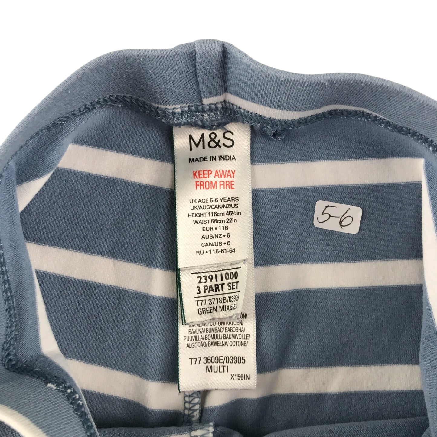 M&S leggings 5-6 years blue with white horizontal strips
