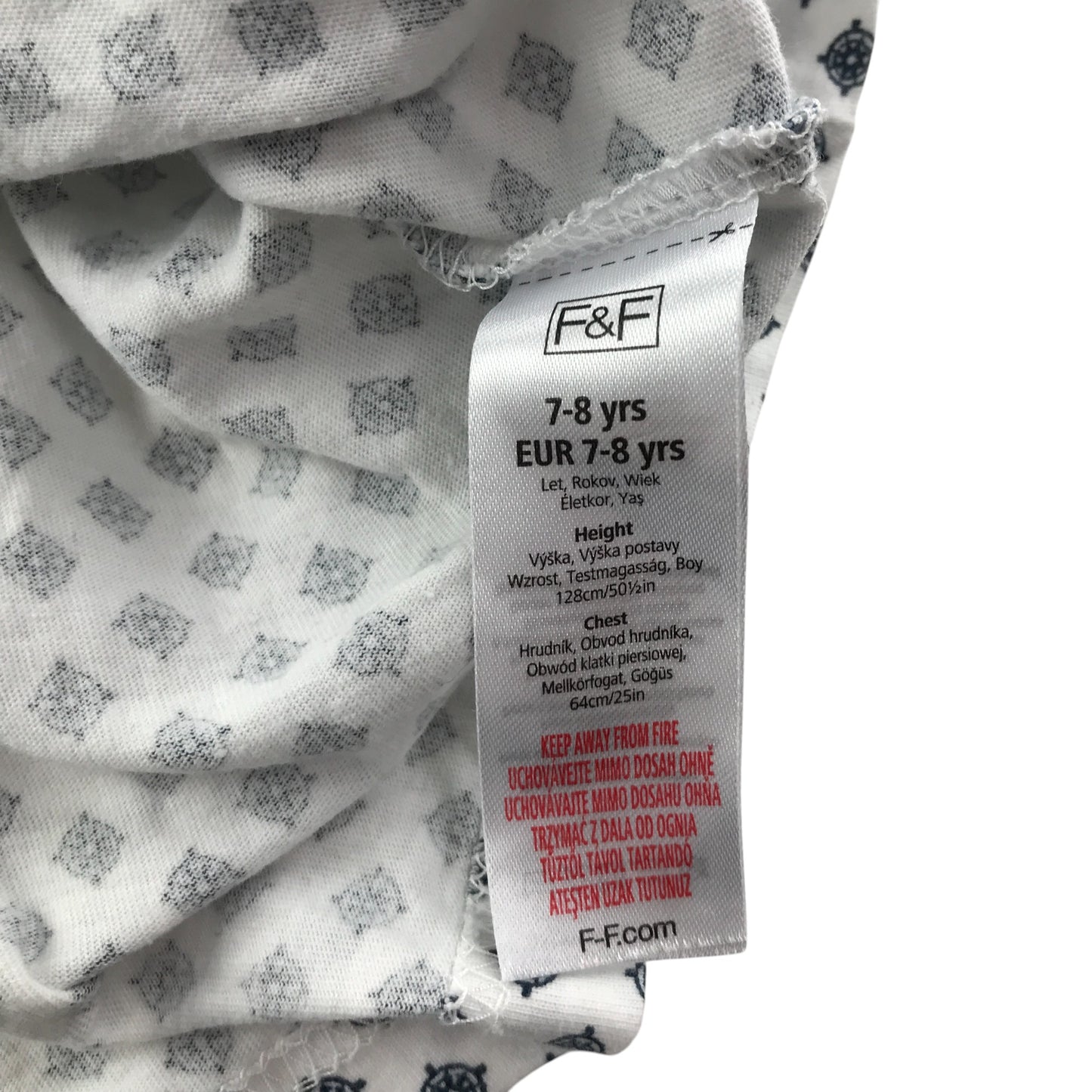 F&F polo shirt 7-8 years white with graphic pattern print short sleeve