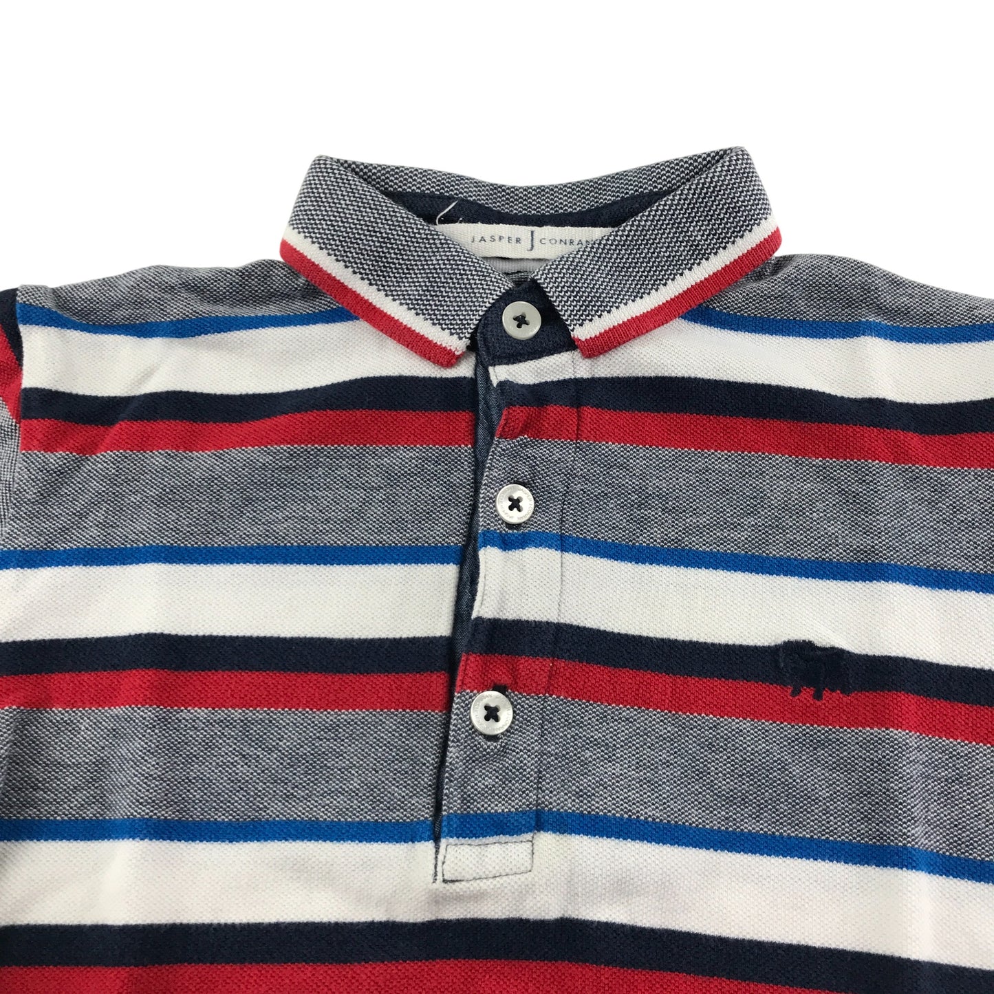 Jasper J Conran polo shirt 7-8 years grey red white stripy with embroidered logo cotton