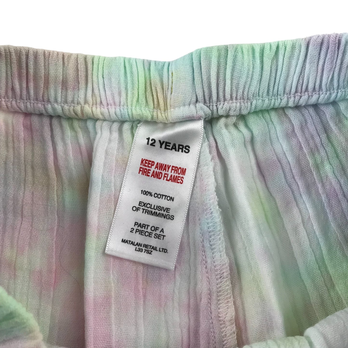 Matalan Top and Shorts Set Age 12 White and Pastel Multicolour Printed Cotton