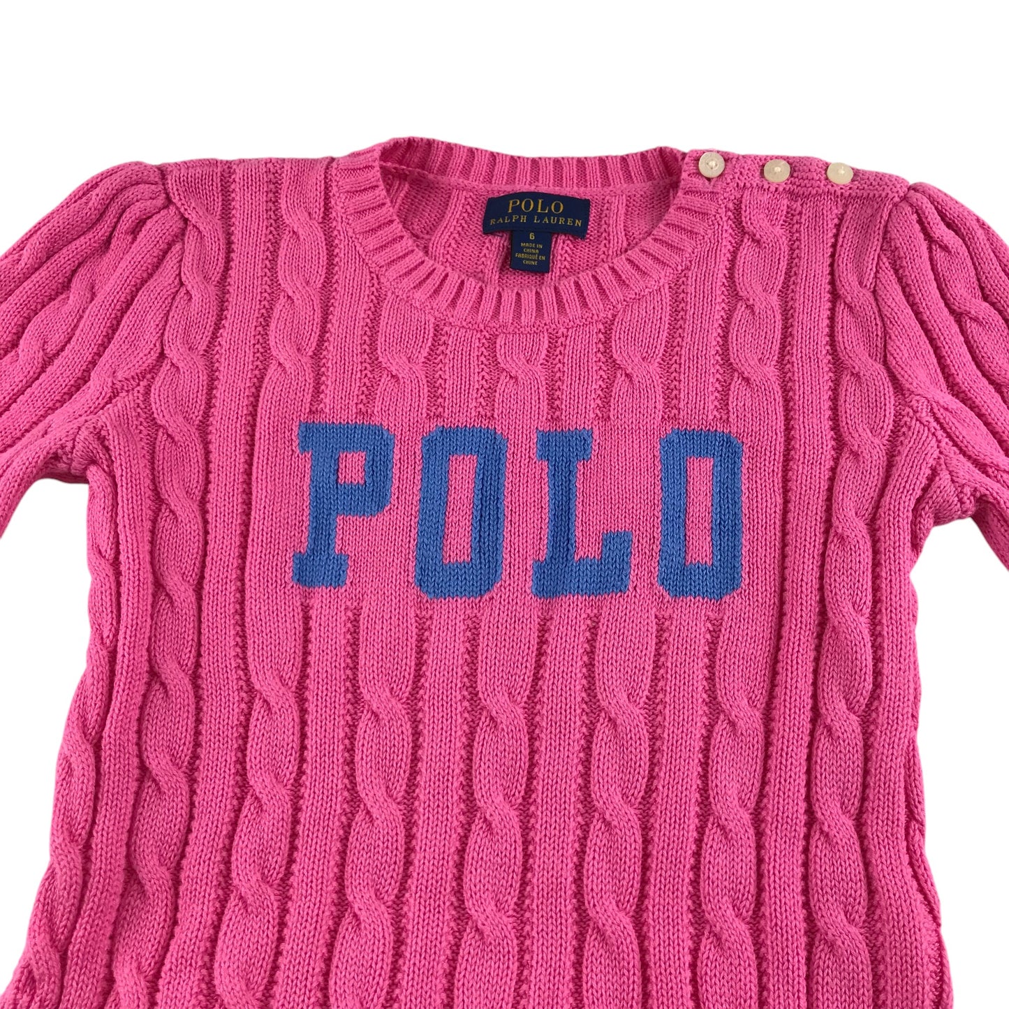 Ralph Lauren jumper 5-6 years pink cable knit peplum hem cotton