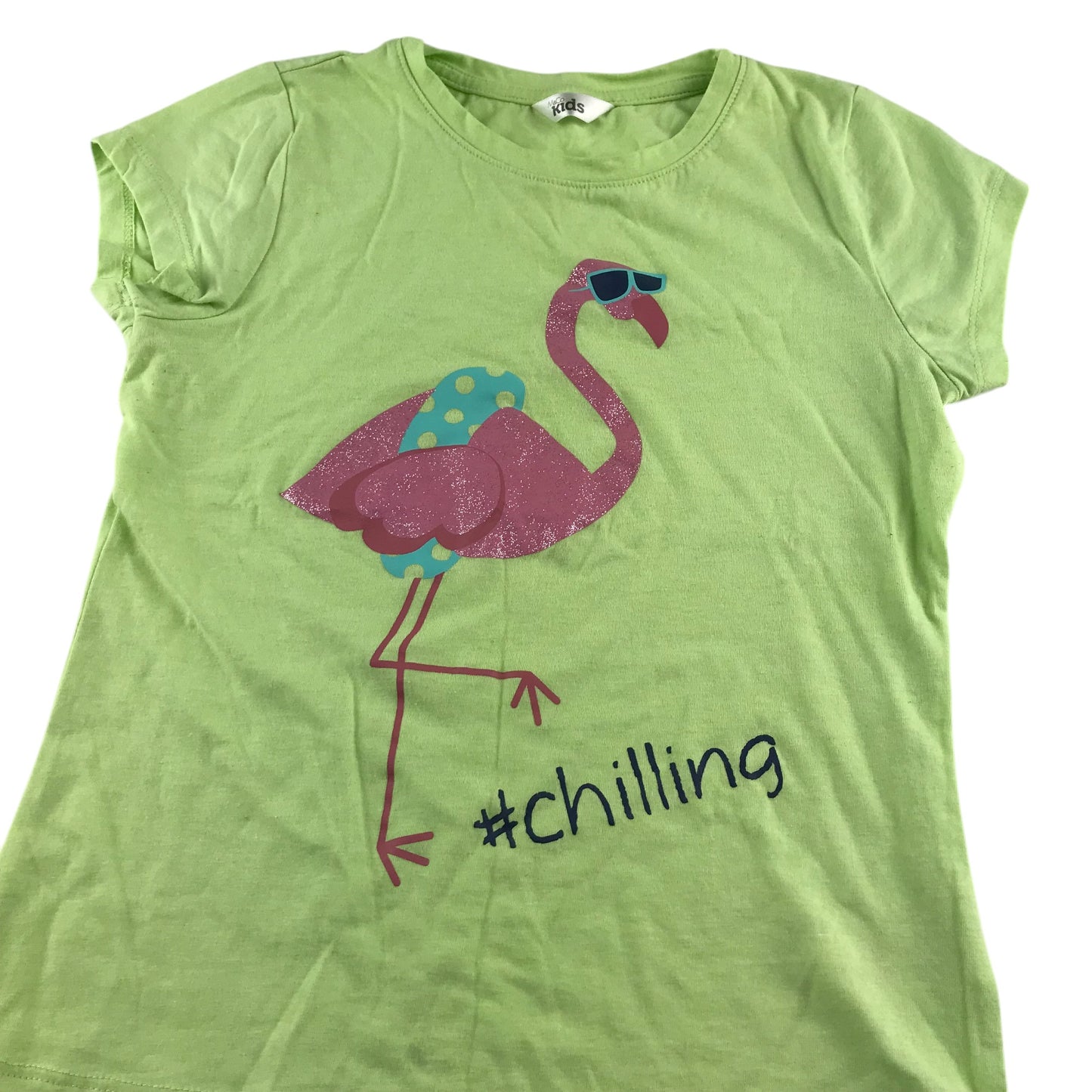 M&Co t-shirt 9-10 years lime green short sleeve flamingo