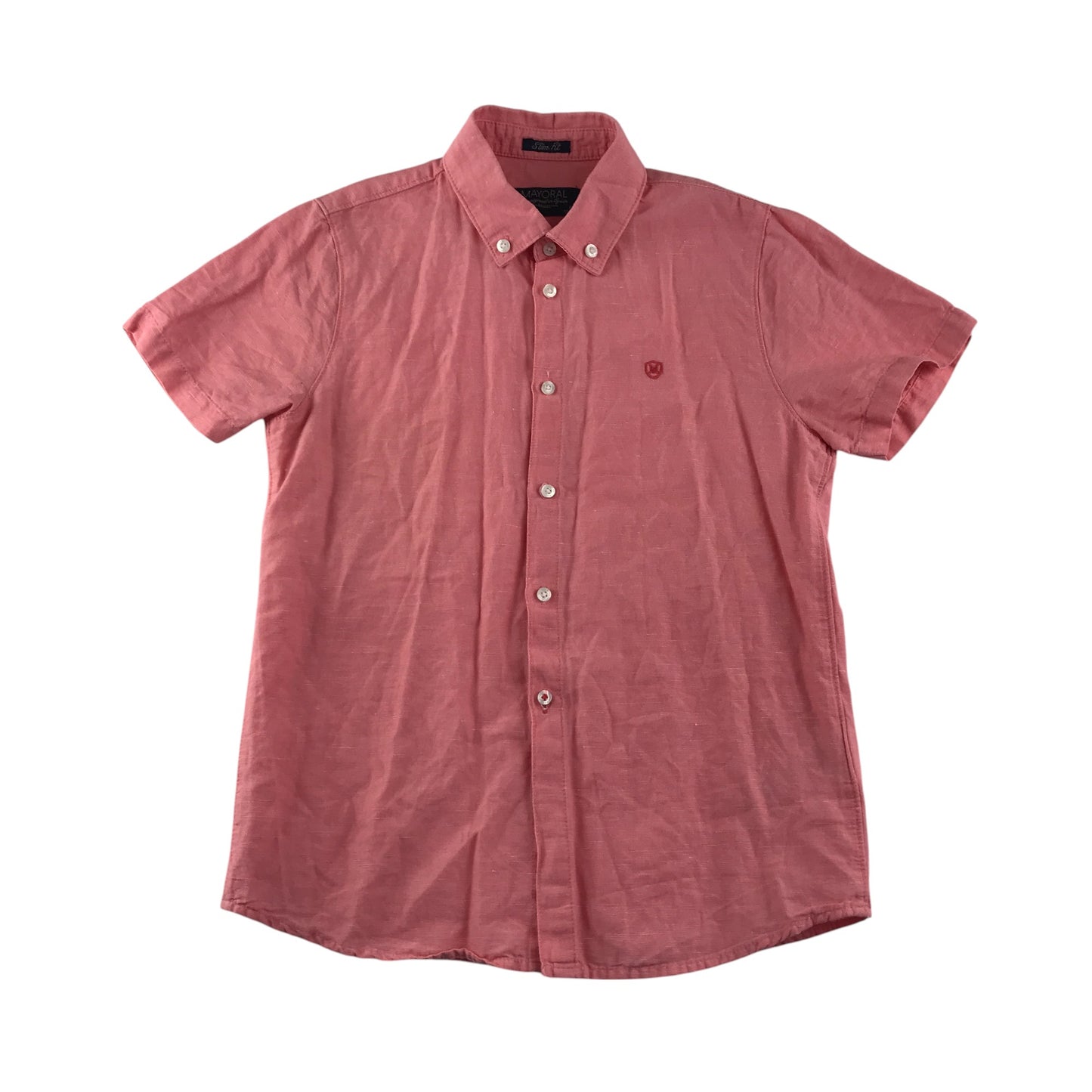 Mayoral shirt 7-8 years pink salmon red with logo cotton linen mix
