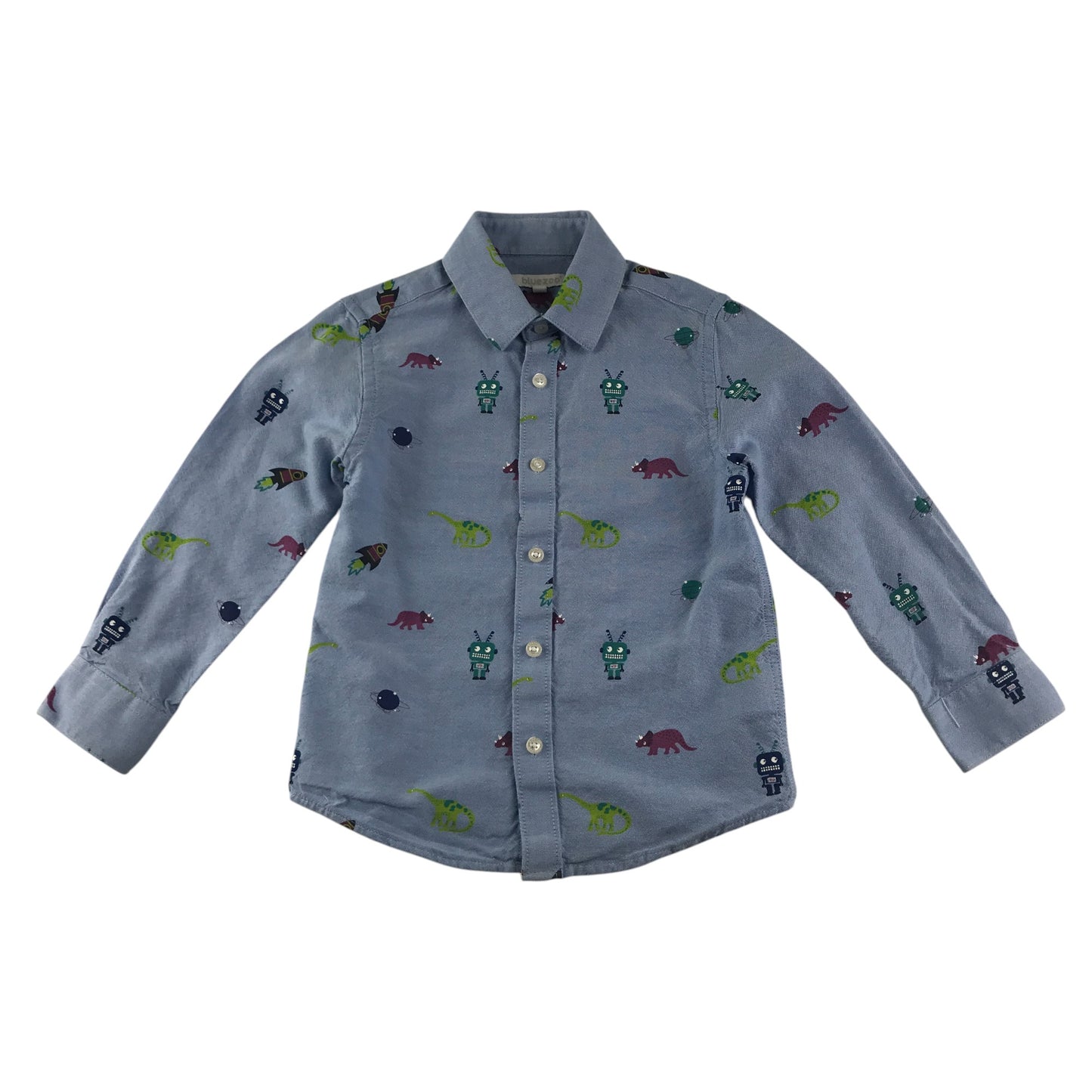 Debenhams shirt 4-5 years blue dinosaur robot and space graphic print cotton