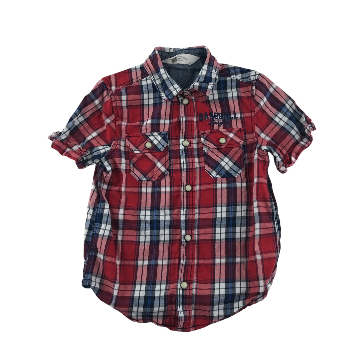 H&M shirt 4-5 years red checked text graphic cotton