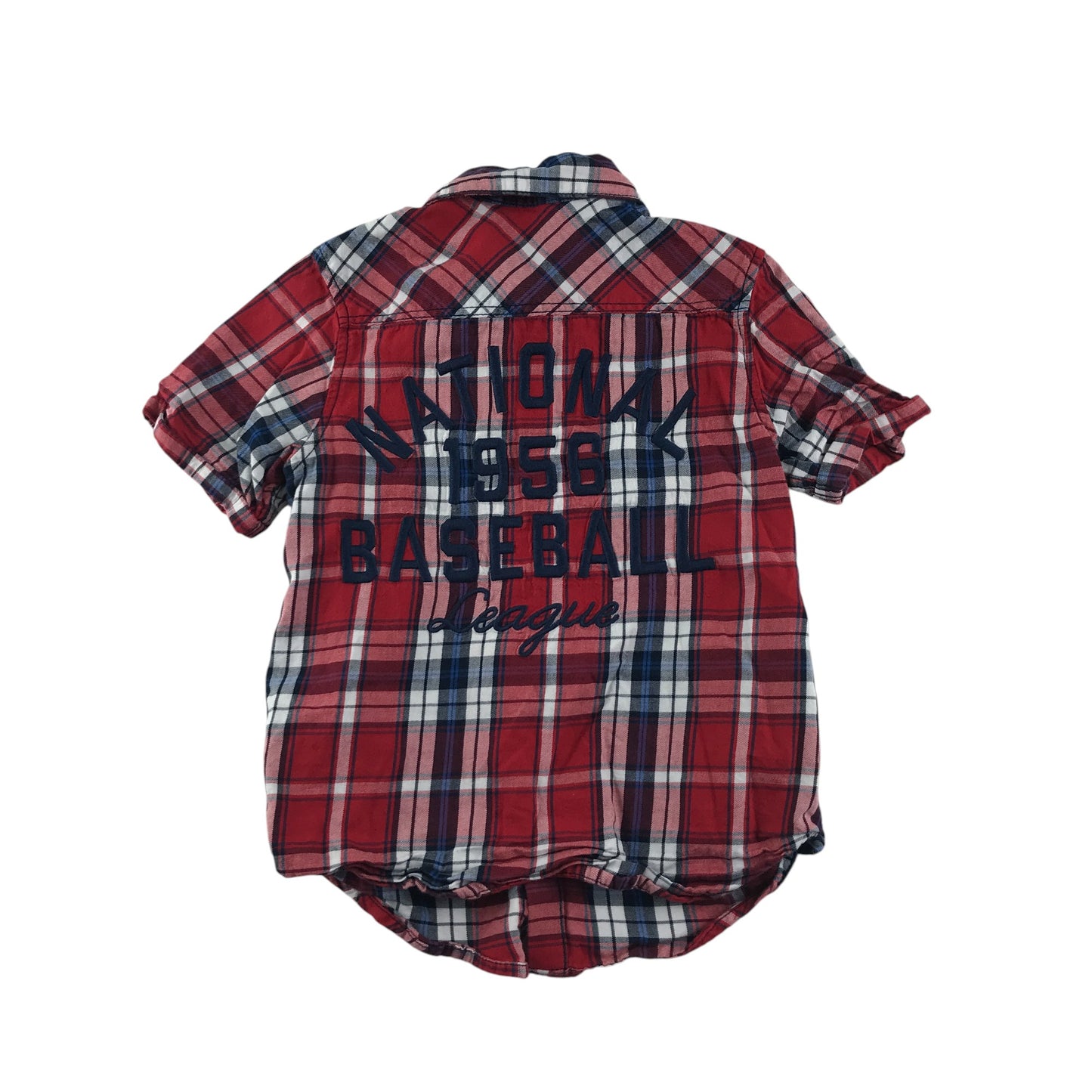 H&M shirt 4-5 years red checked text graphic cotton