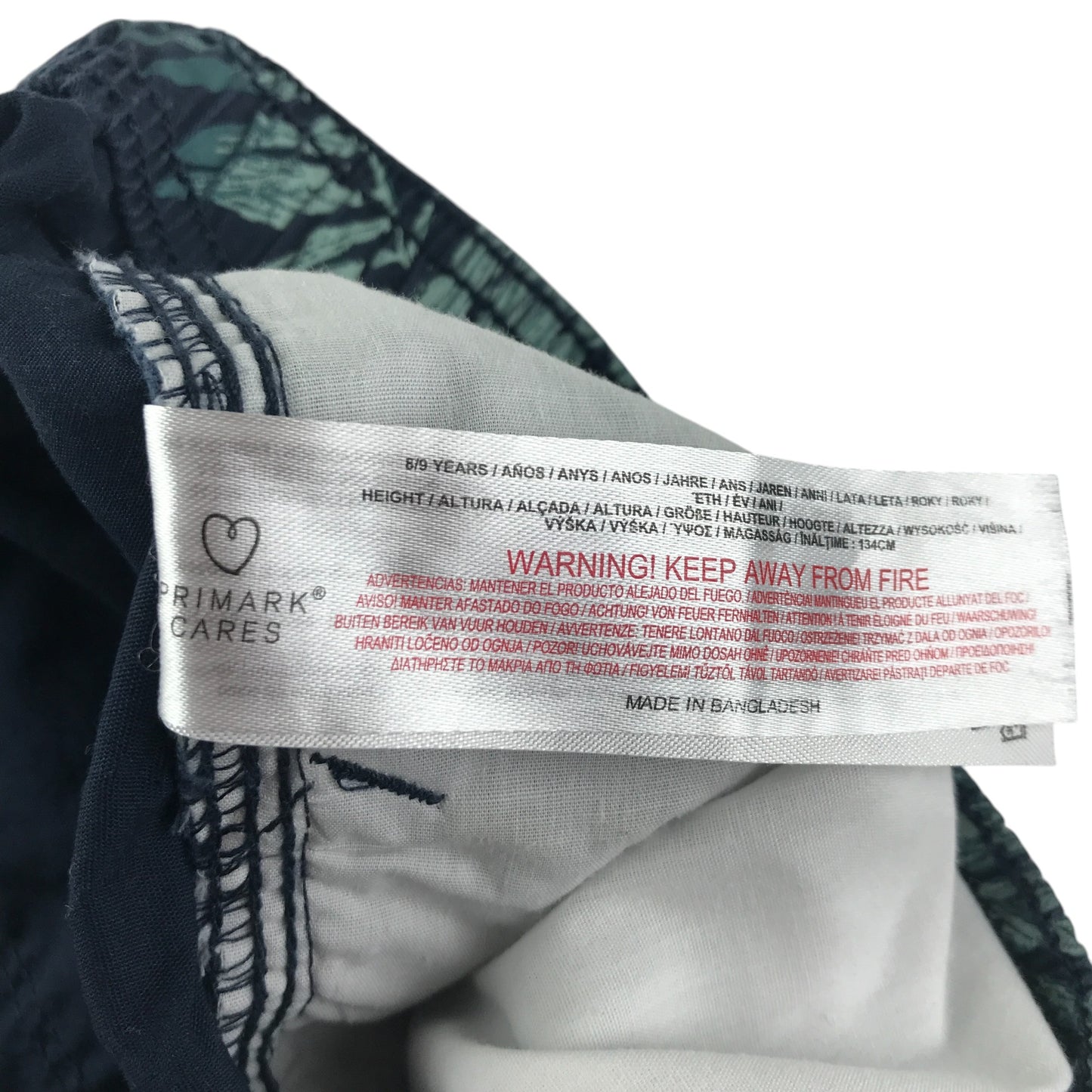 Primark shorts 8-9 years green floral leaf graphic design cotton