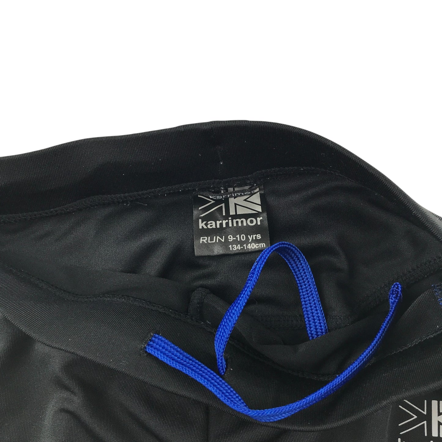 Karrimor sport leggings 9-10 year black with blue detailing and logo