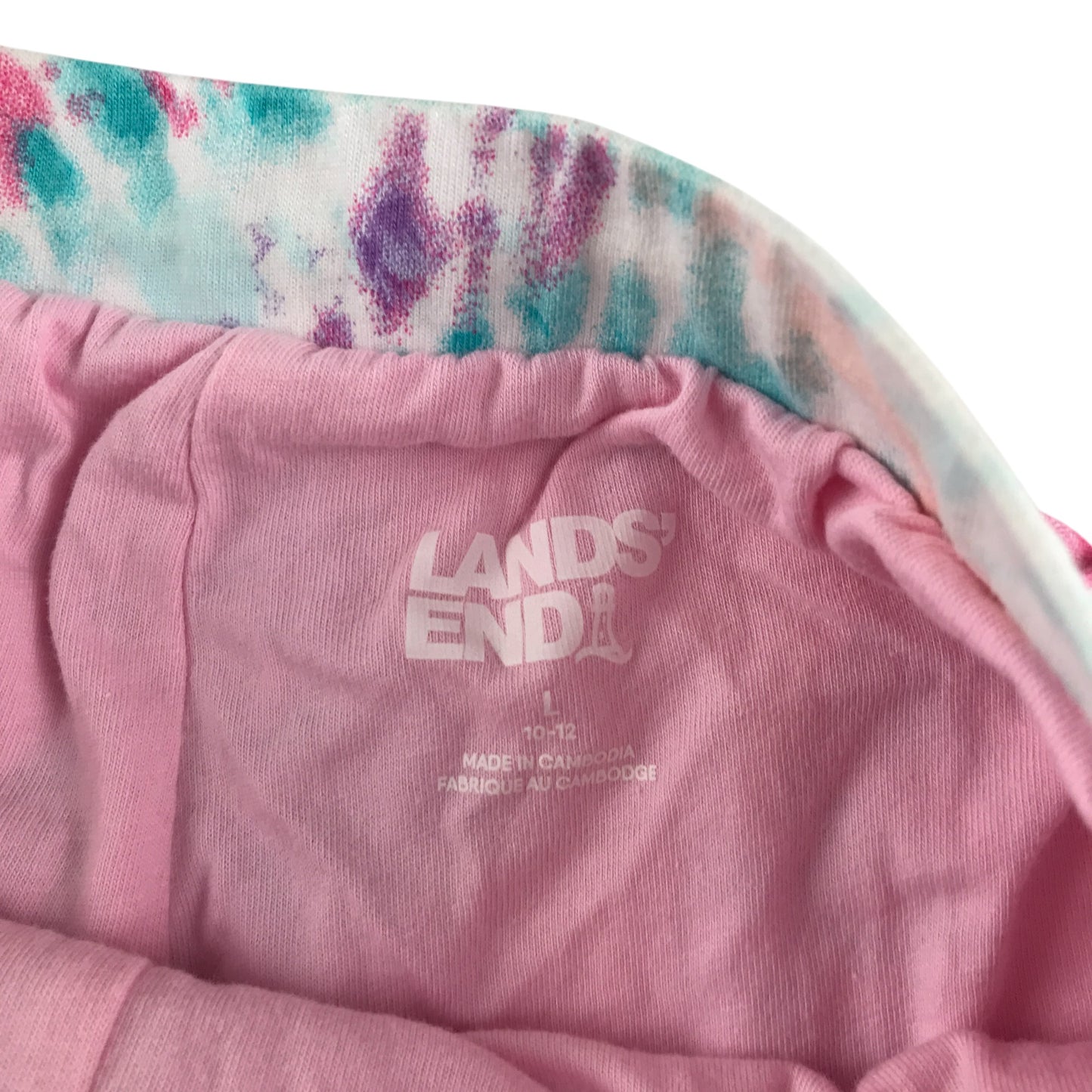 Lands End skort 10-11 years light blue and pink colourful swirly graphic design cotton