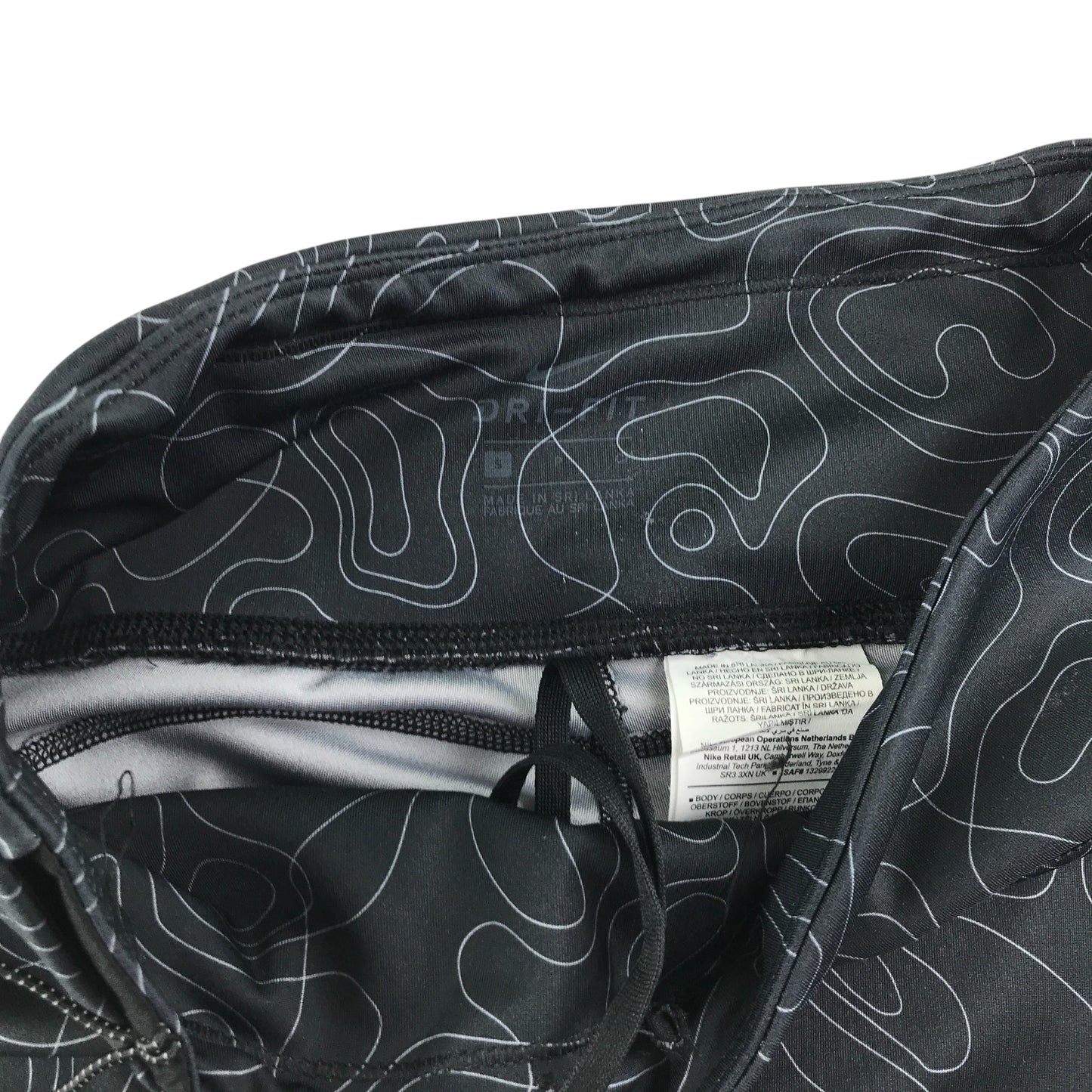 Nike sport leggings women's S black graphic swirl design and logo