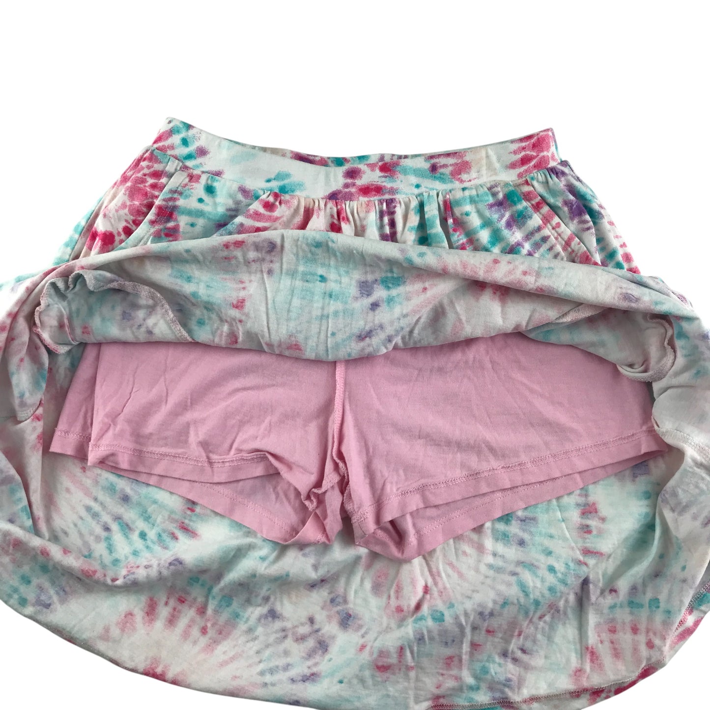 Lands End skort 10-11 years light blue and pink colourful swirly graphic design cotton