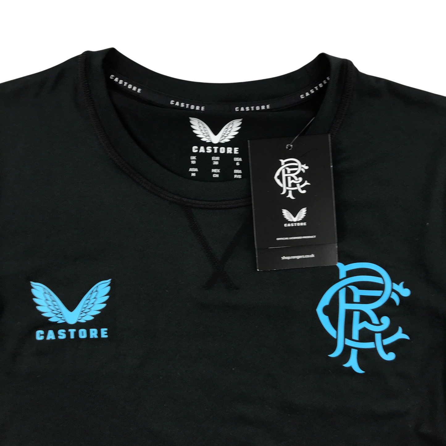 Castore Rangers Black Sports T-shirt with Blue Logo