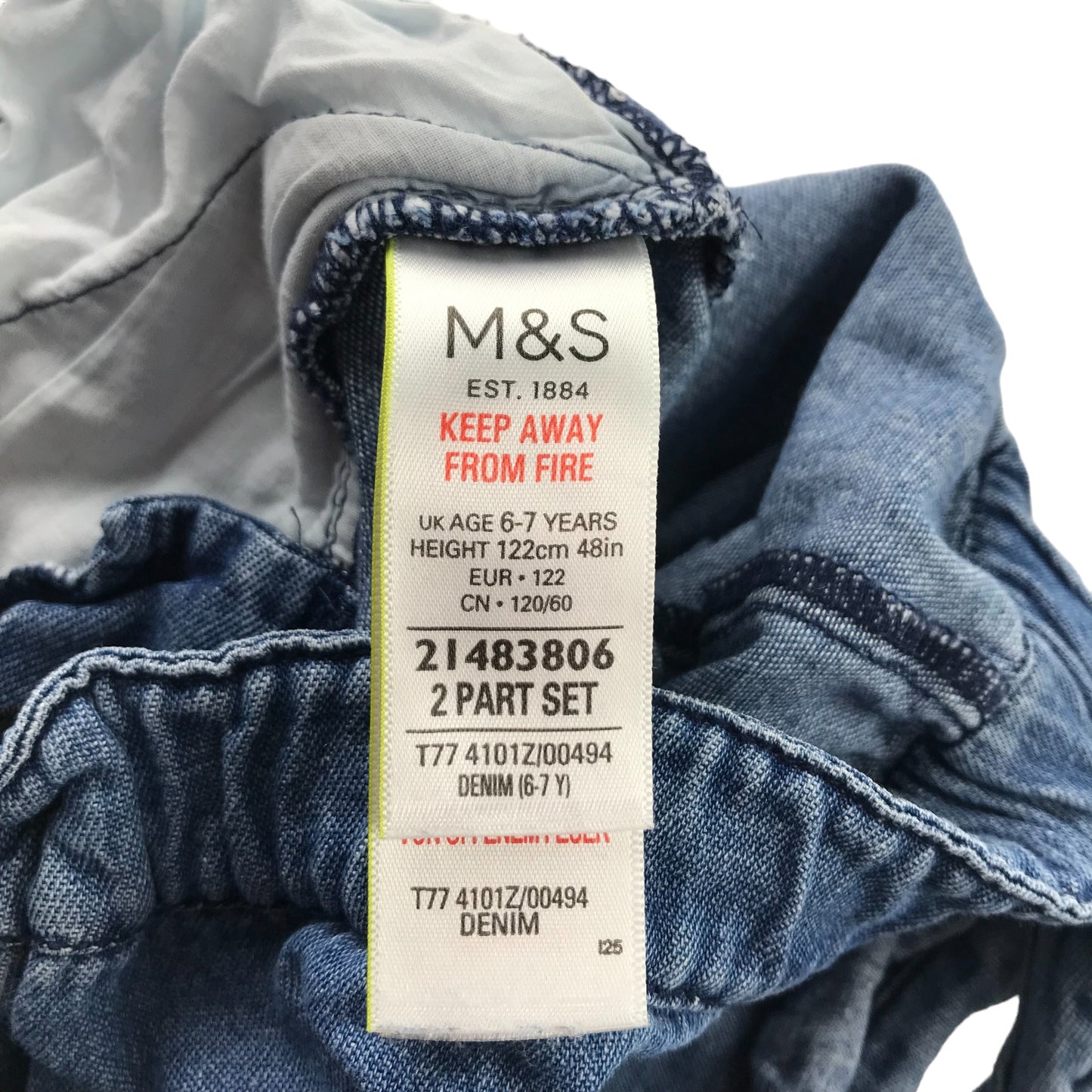 M&S Dungaree Age 6 Blue Denim Light Cotton