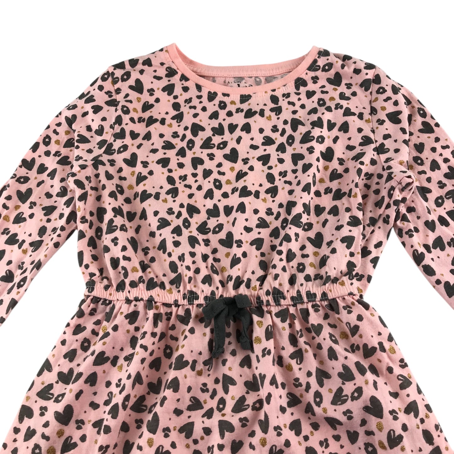 M&Co dress 5-6 years pink love heart spotted pattern cotton