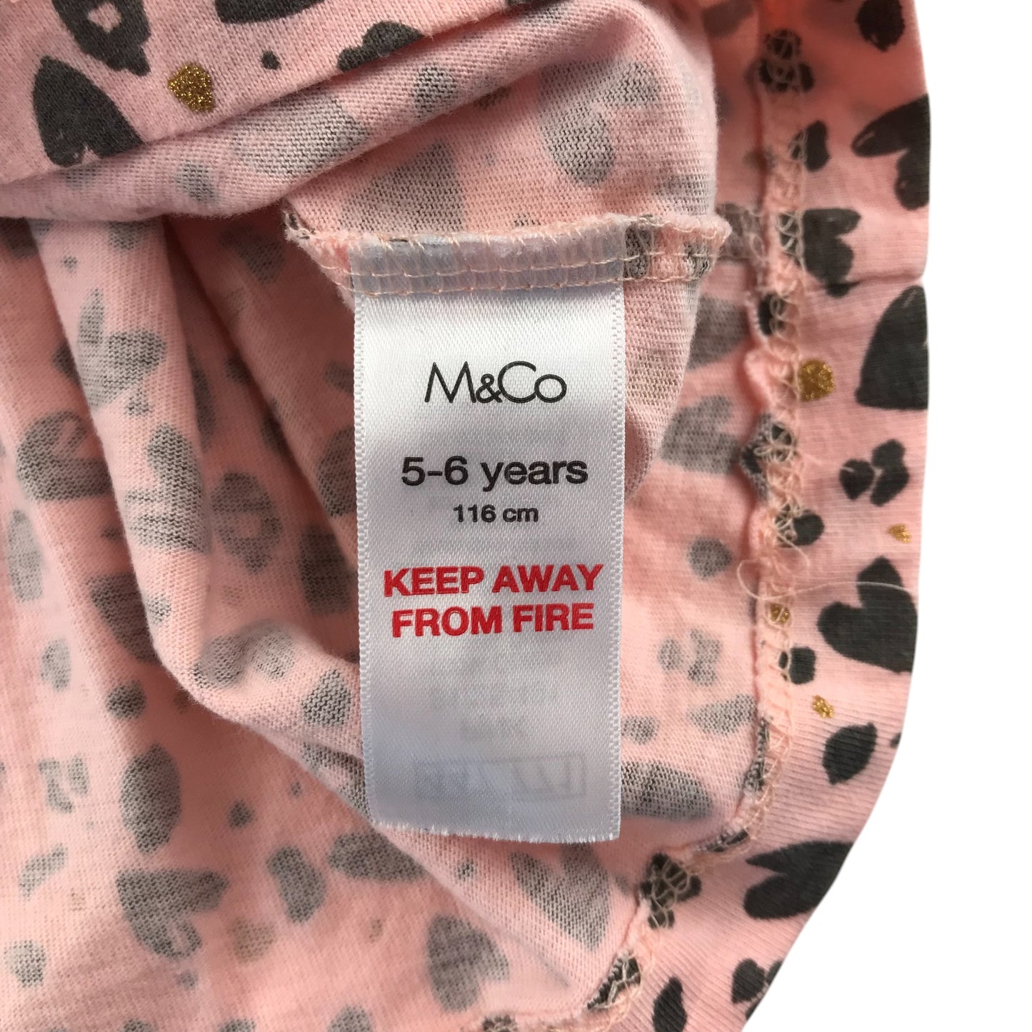M&Co dress 5-6 years pink love heart spotted pattern cotton