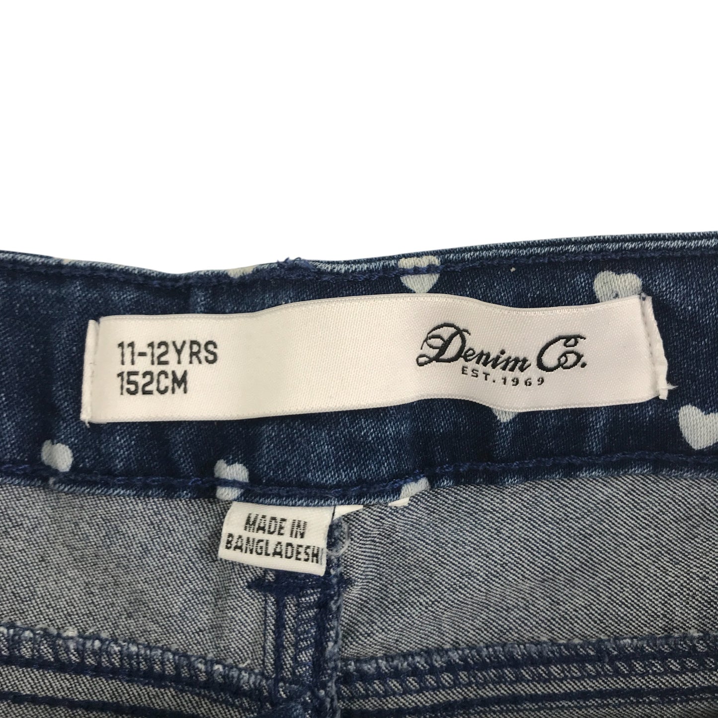 Primark shorts 11-12 years navy denim with love heart print