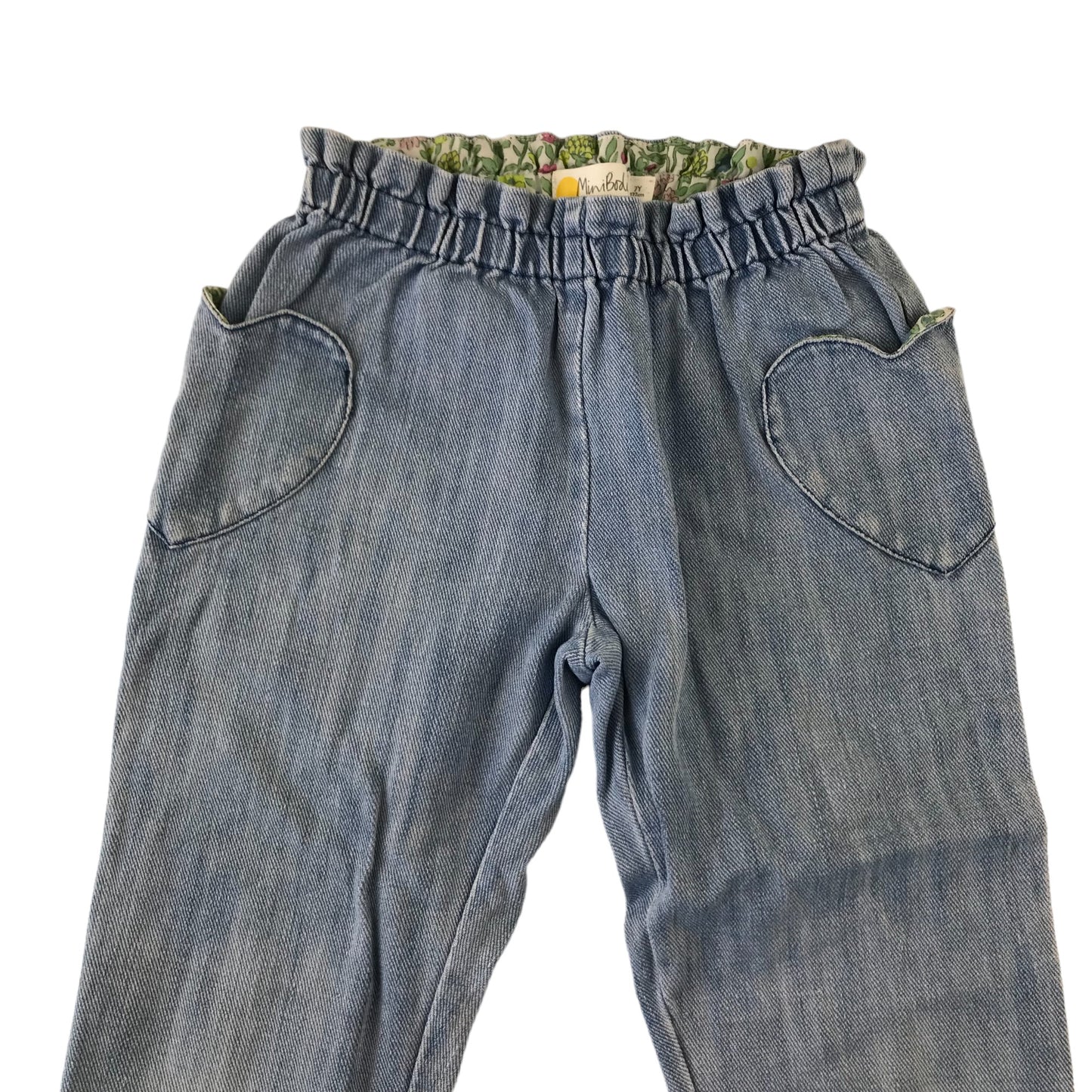 MiniBoden Jeans 7 years blue denim cotton love heart pockets
