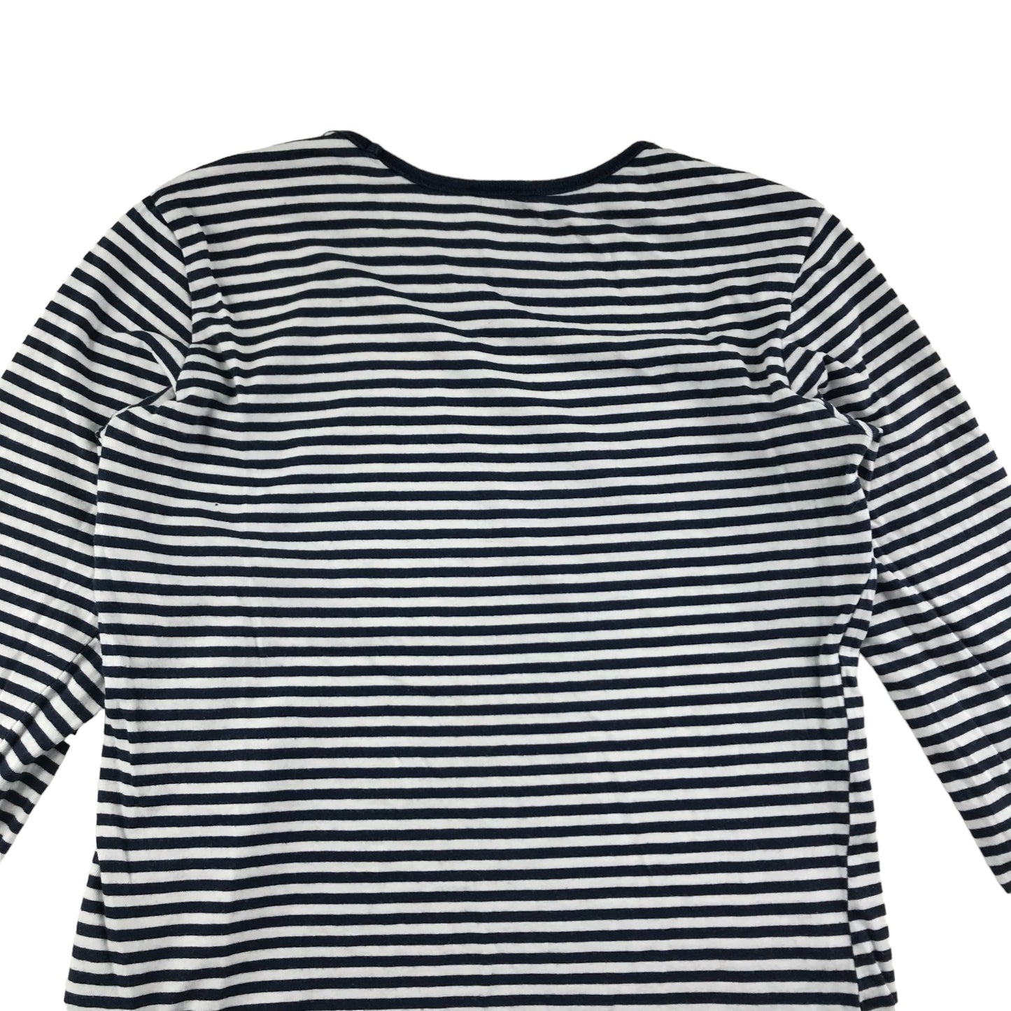 Benetton T-shirt Age 10 Navy White Stripy Long Sleeve Frilled Shoulders Cotton