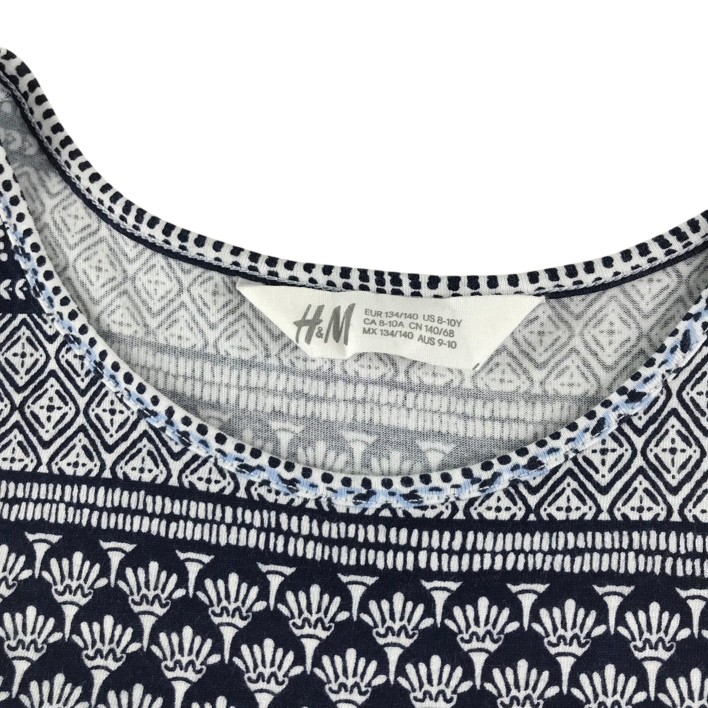 H&M dress 9-10 years navy and white pattern design print cotton