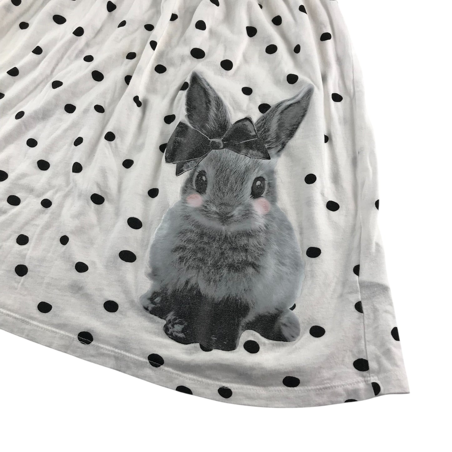 H&M dress 9-10 years white polka dot with rabbit print cotton