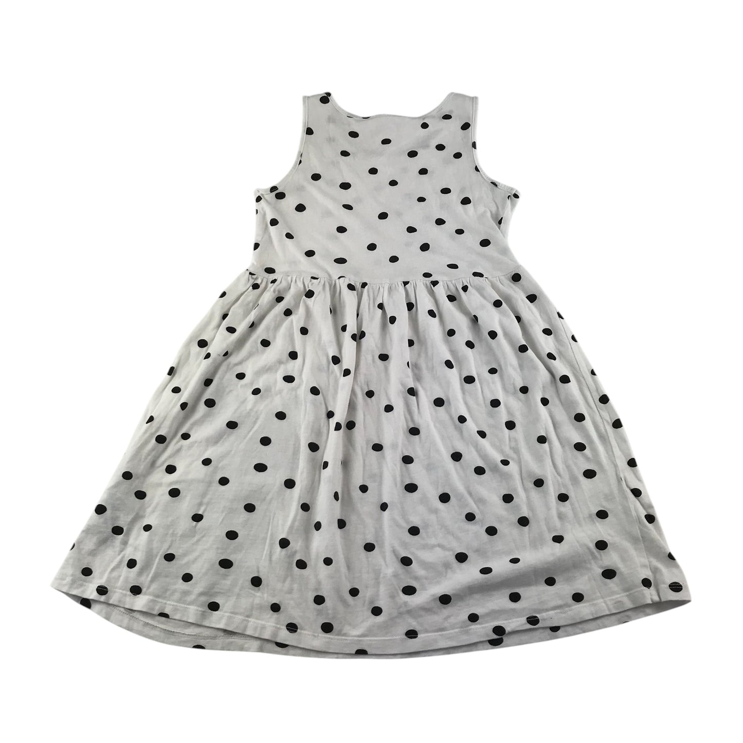 H&M dress 9-10 years white polka dot with rabbit print cotton