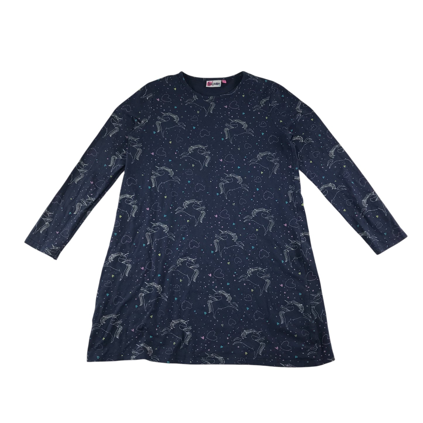 Hullabaloo dress 11-12 years navy with unicorns and love heart print