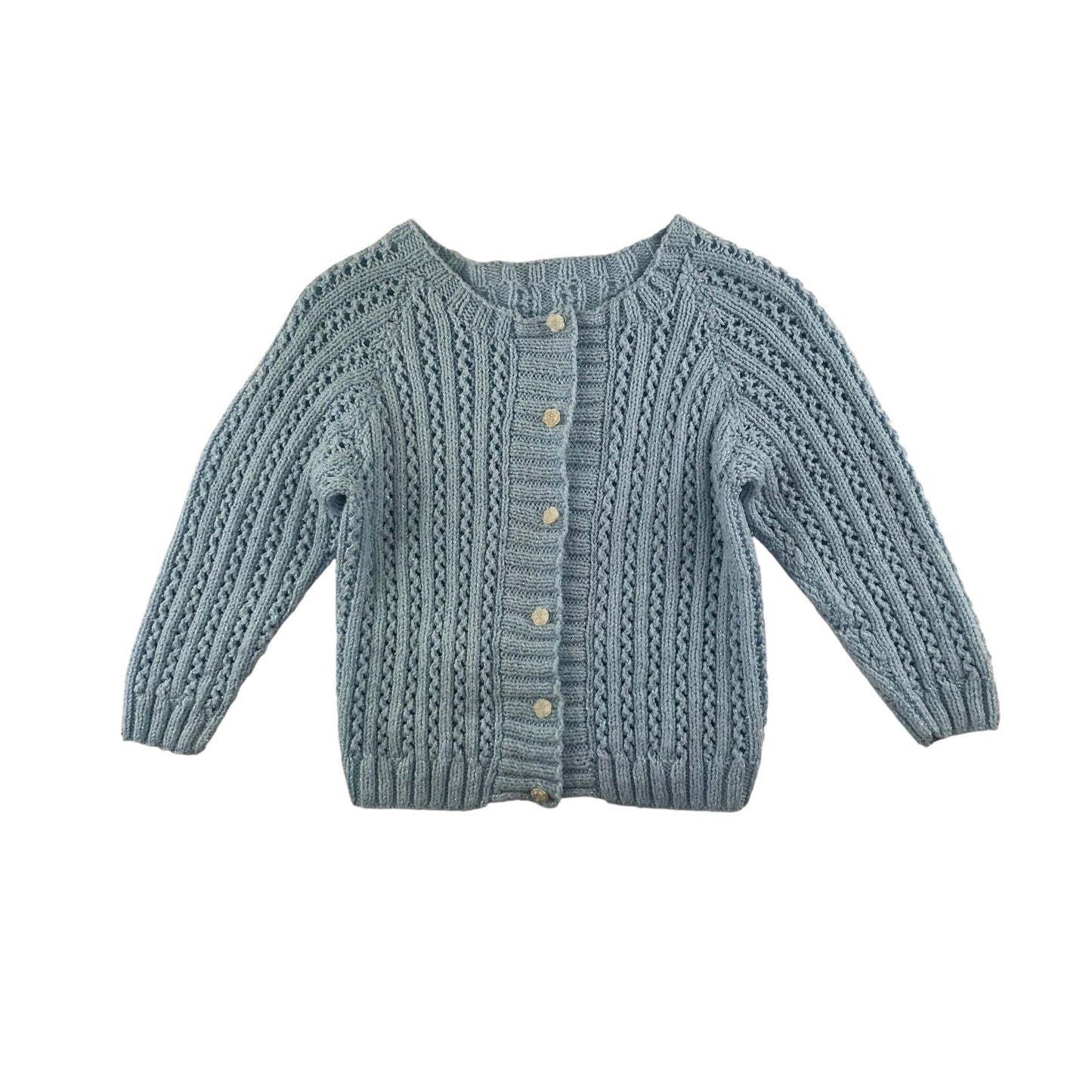 Handknitted cardigan 9-10 years light blue cable knit