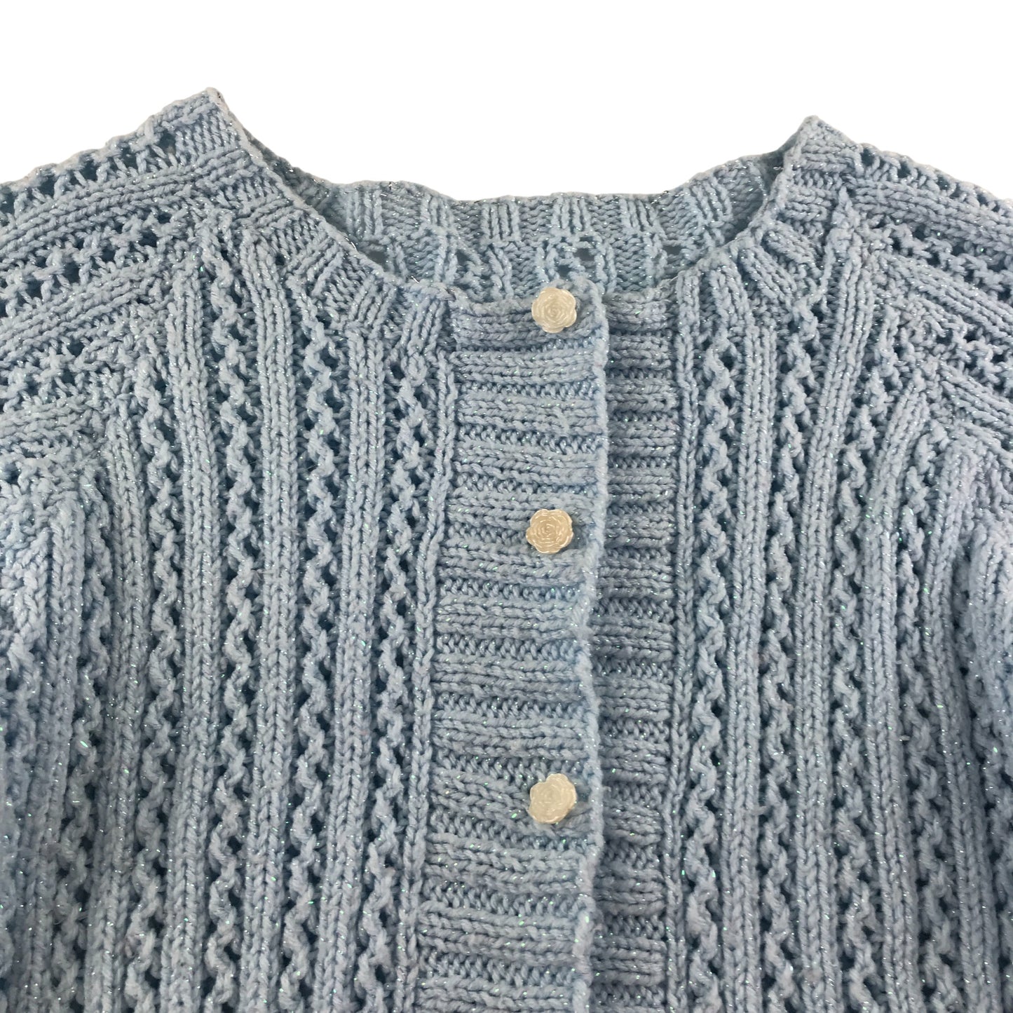 Handknitted cardigan 9-10 years light blue cable knit