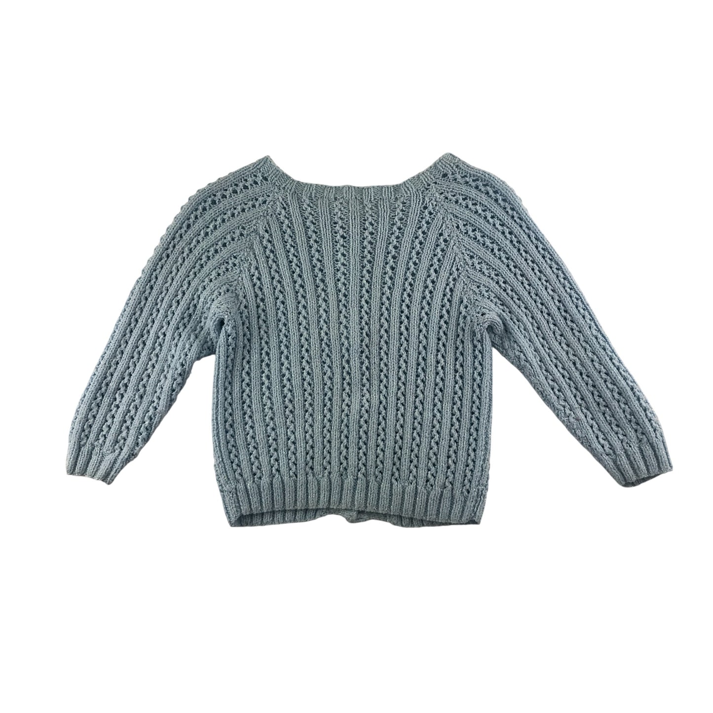 Handknitted cardigan 9-10 years light blue cable knit
