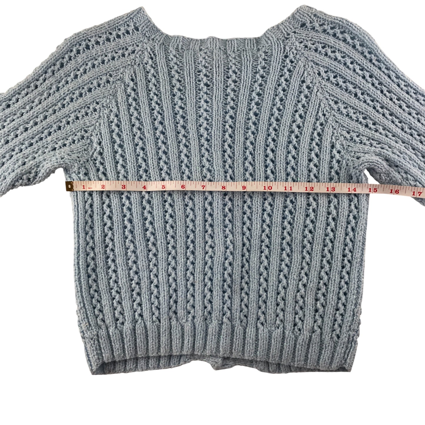Handknitted cardigan 9-10 years light blue cable knit