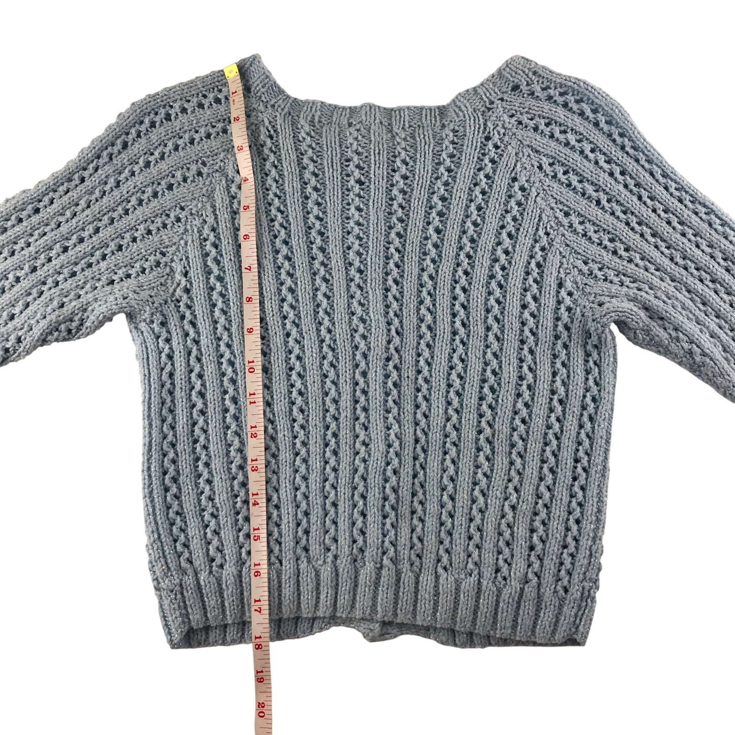 Handknitted cardigan 9-10 years light blue cable knit