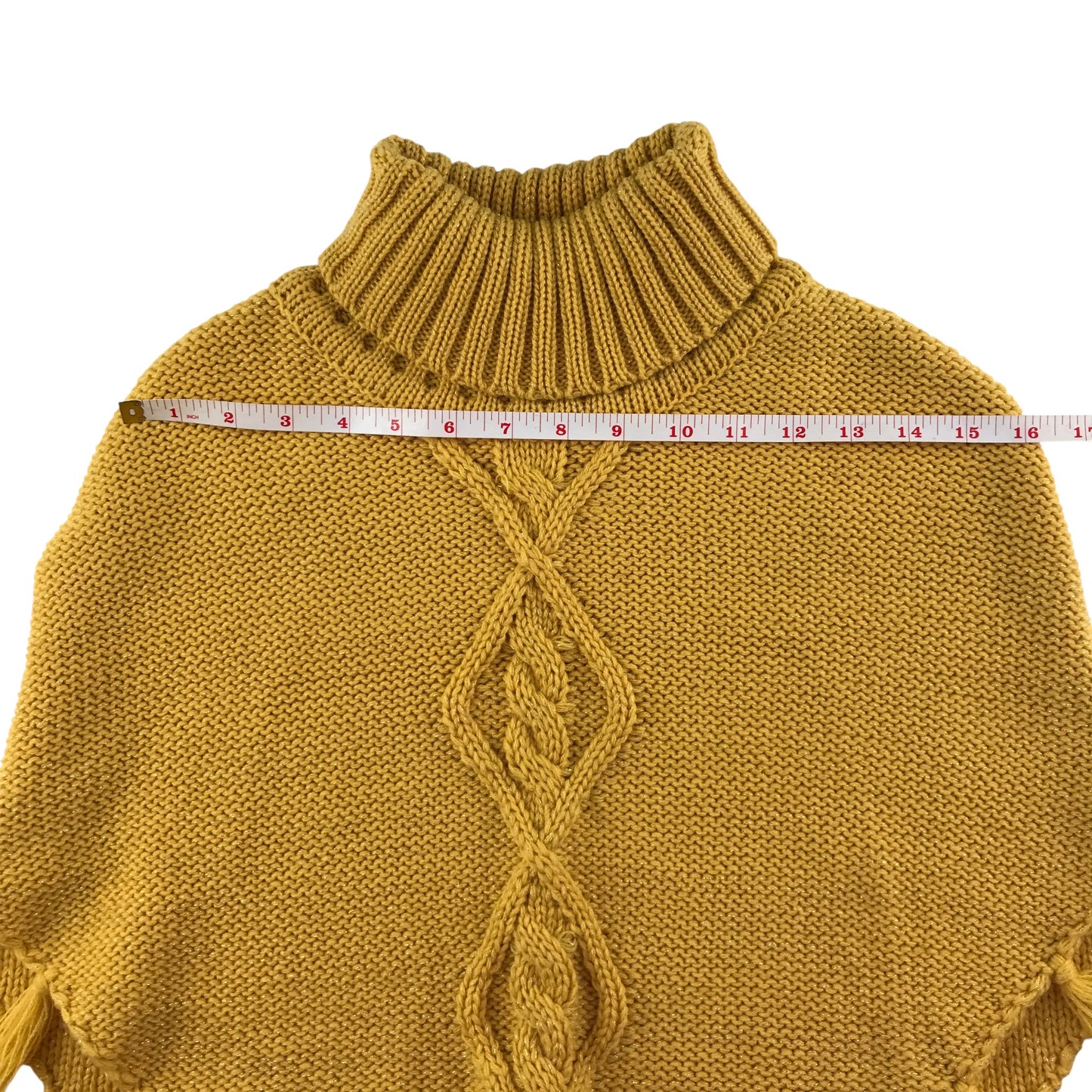 Handknitted Poncho Cropped Jumper 7-8 years Mustard Yellow with Tassels